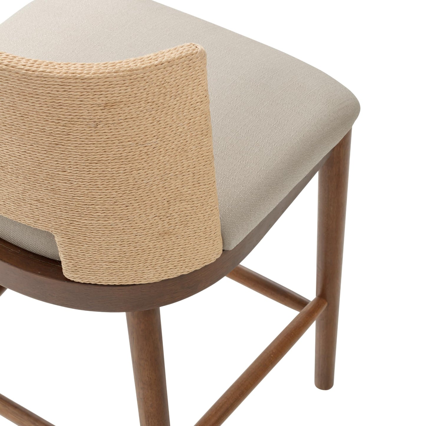 Nathan James Rikki Seagrass Bar Stool with Back, 2-Pack Boucle Counter Stool with Upholstered Seat, Solid Wood Frame, and Woven Seagrass Backrest