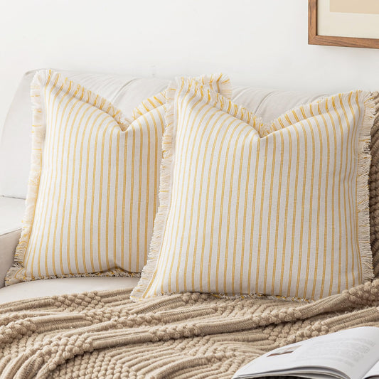Throw Pillow Covers 18x18 Set of 2 Striped Fringe