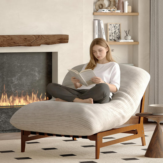 AODAILIHB 47'' Oversized Living Room Chair with Solid Wood Frame, 3-in-1 Convertible Lounge Chair with Removable Plush Cushion, Modern Upholstered Accent Chair for Living Room, Reading Room, Beige