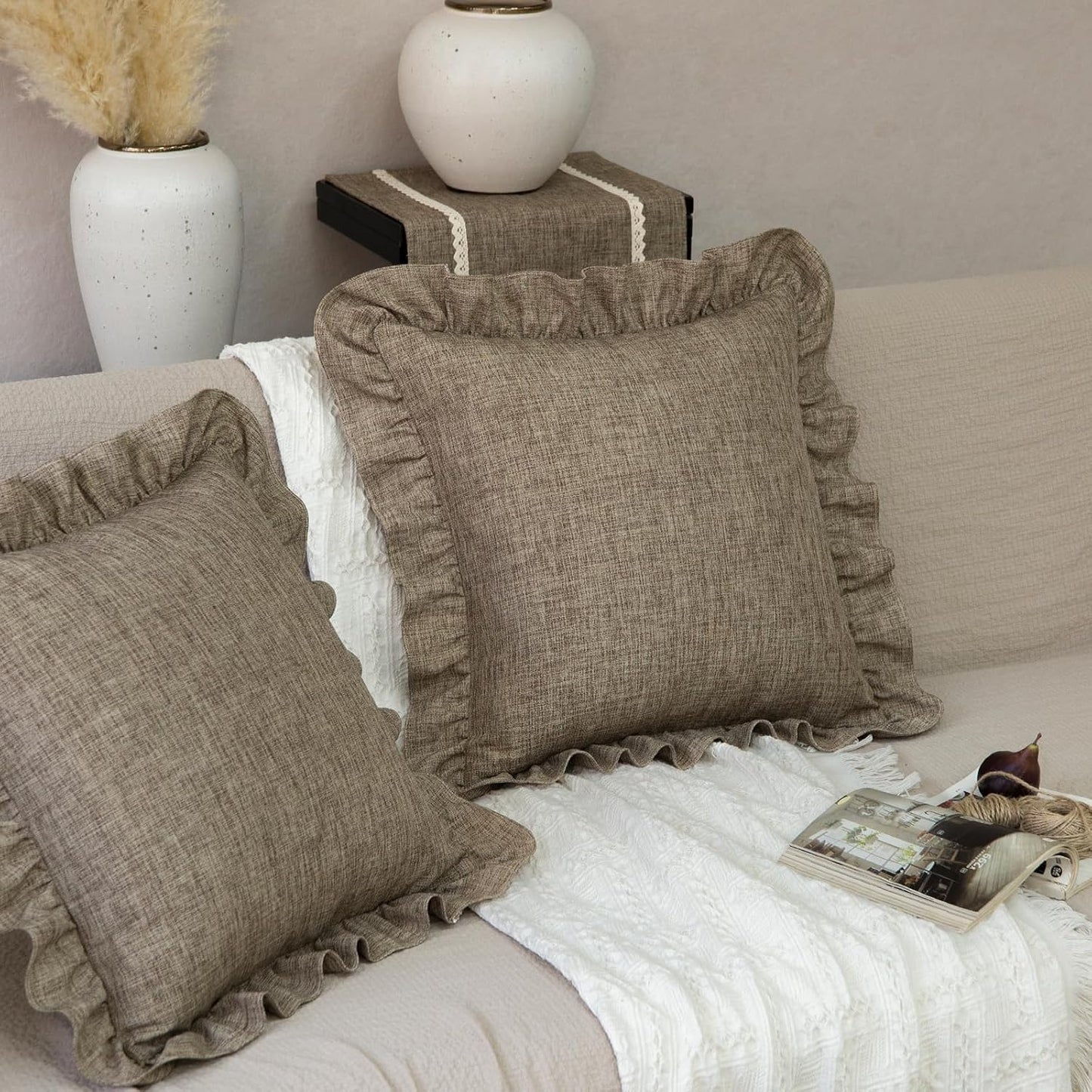 Rustic Classic Linen Style Throw Pillow Covers Set of 2