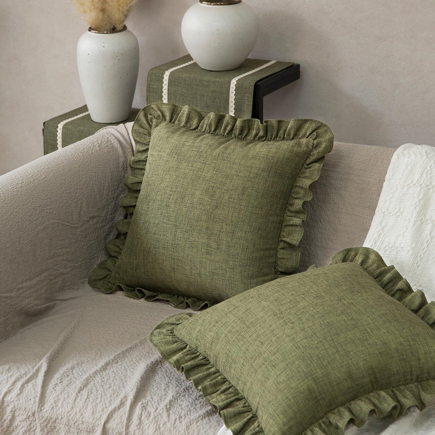 Rustic Classic Linen Style Throw Pillow Covers Set of 2