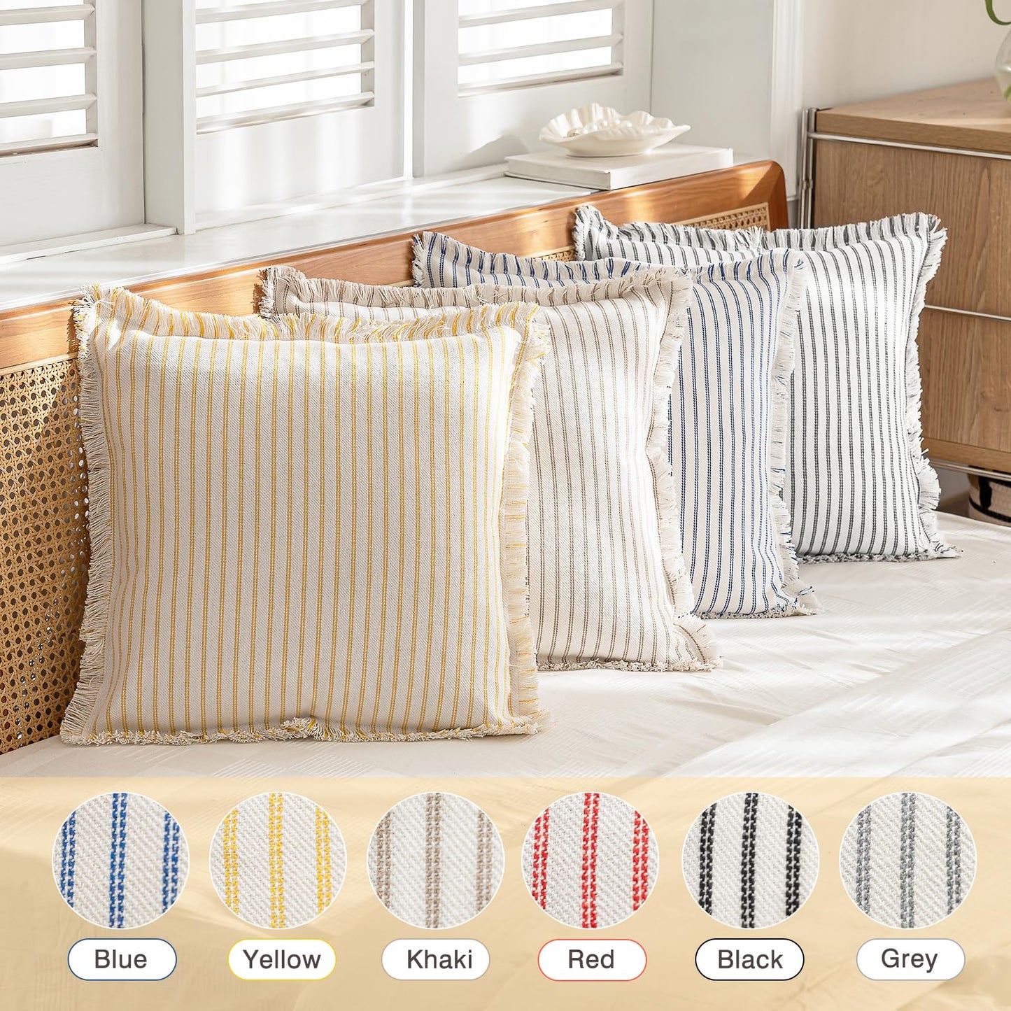 Throw Pillow Covers 18x18 Set of 2 Striped Fringe