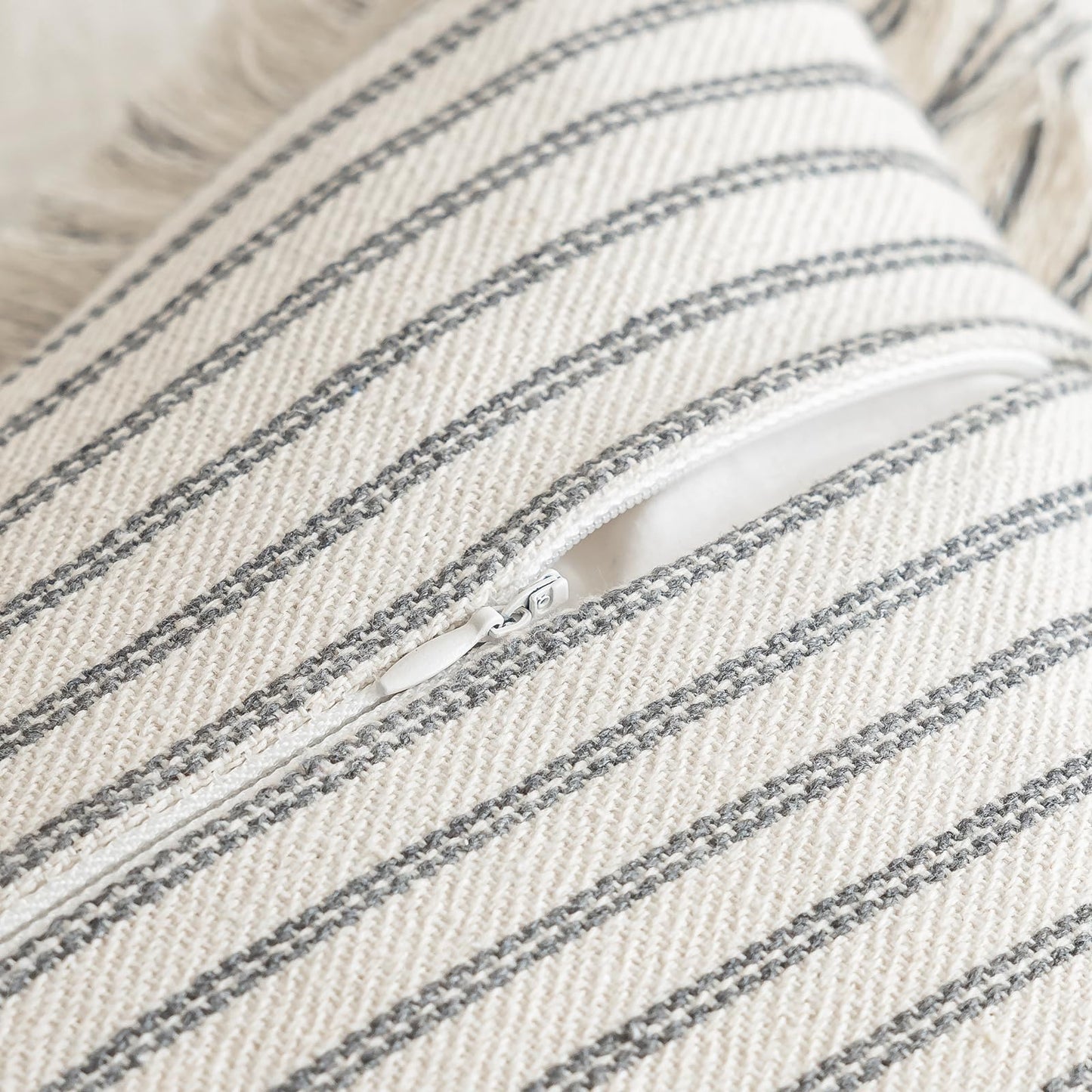 Throw Pillow Covers 18x18 Set of 2 Striped Fringe