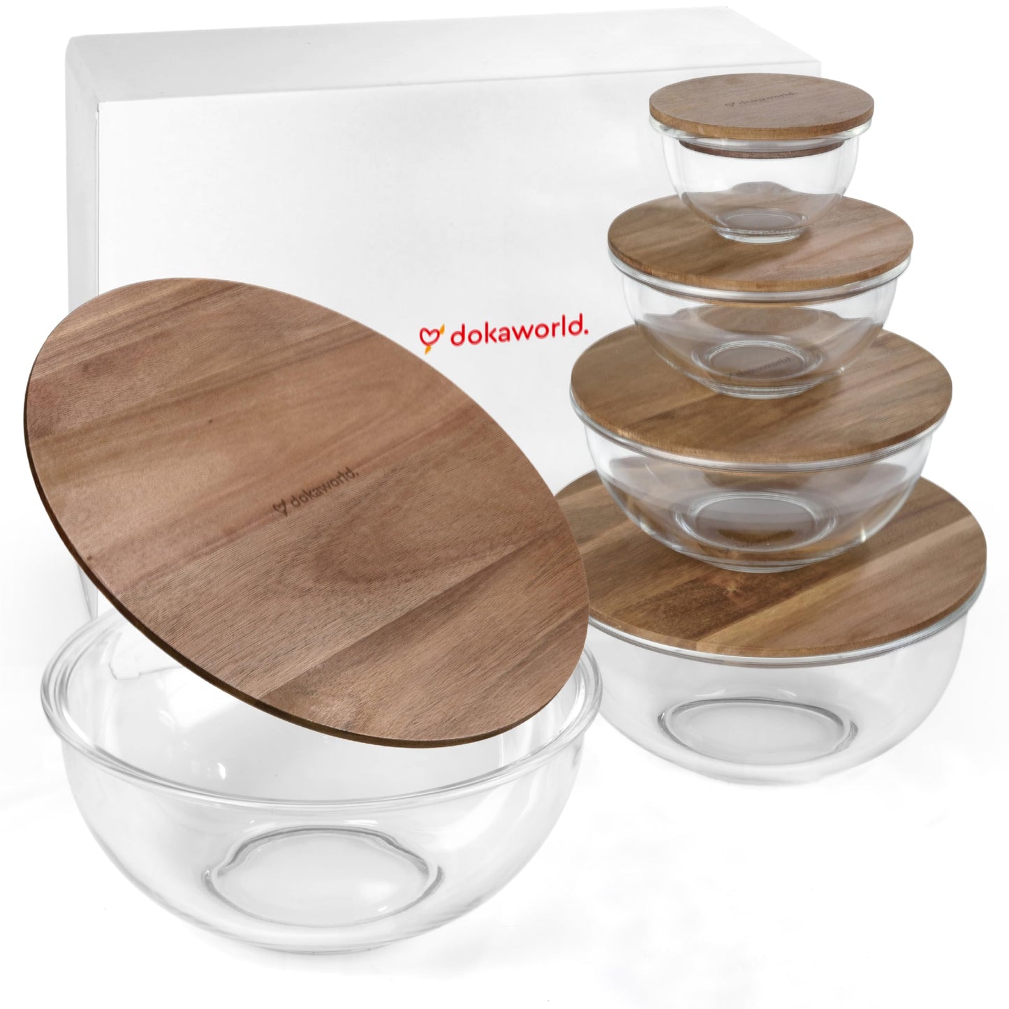Glass Container Set with Acacia Lids - 4 Stackable Meal Prep Containers. Durable heat resistant Inert Borosilicate Glass