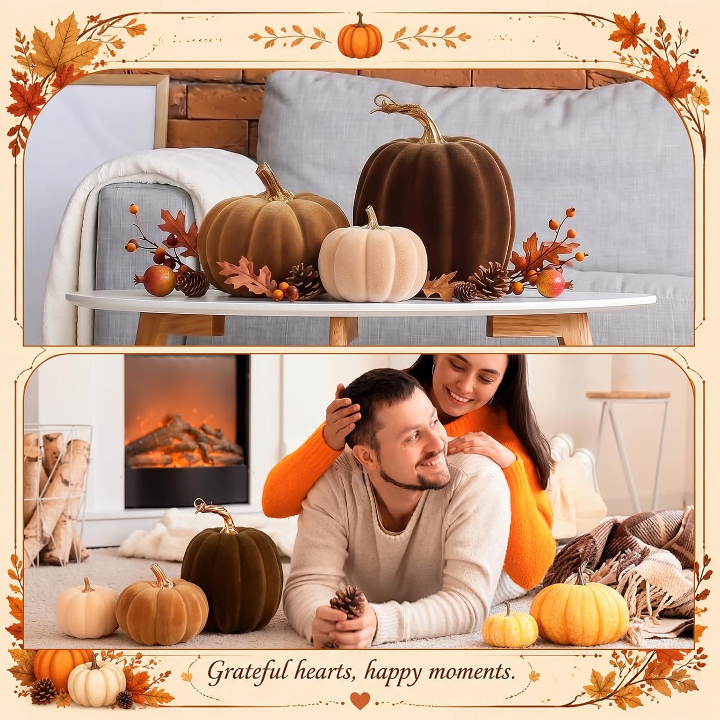 3 Pcs Velvet Pumpkin Decor