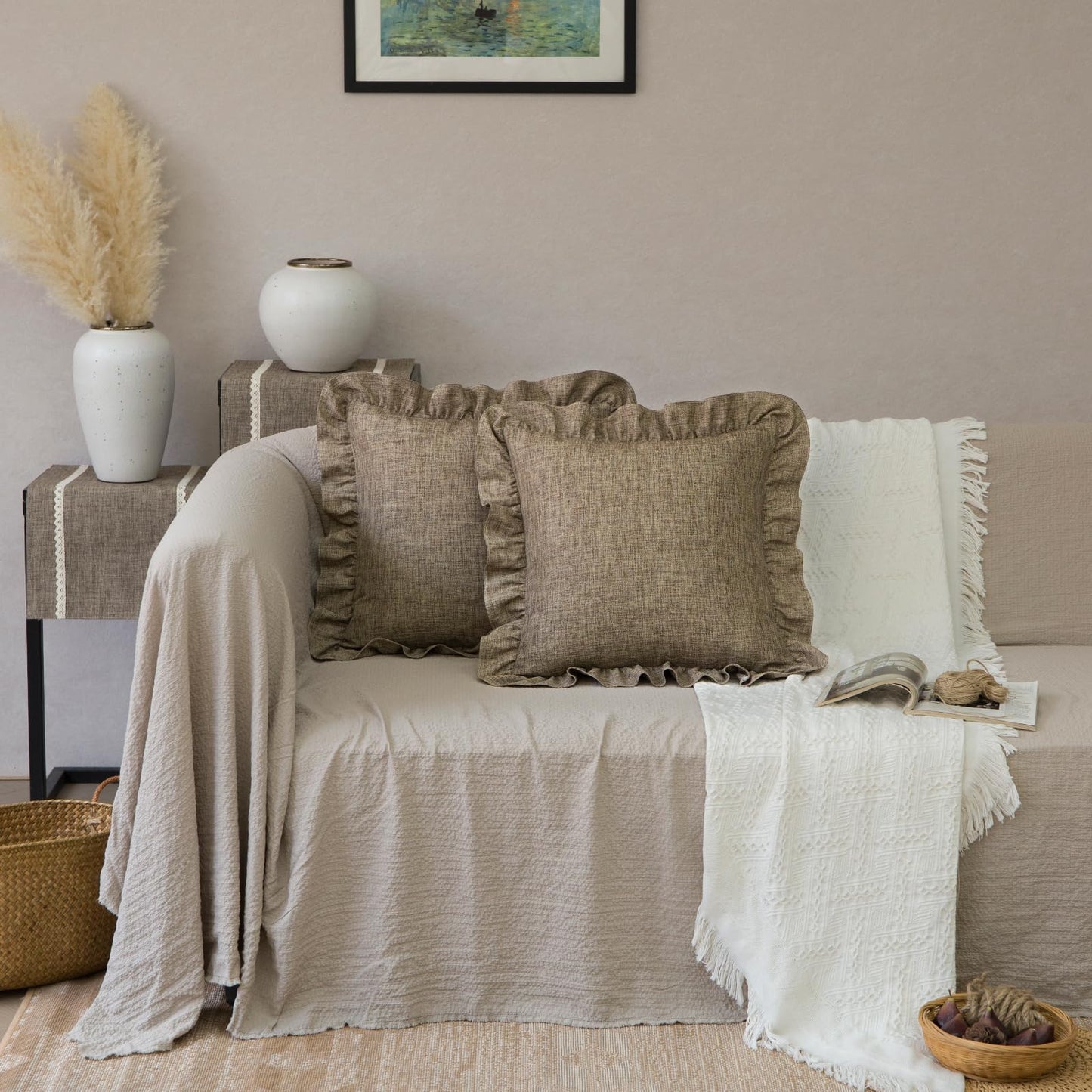 Rustic Classic Linen Style Throw Pillow Covers Set of 2