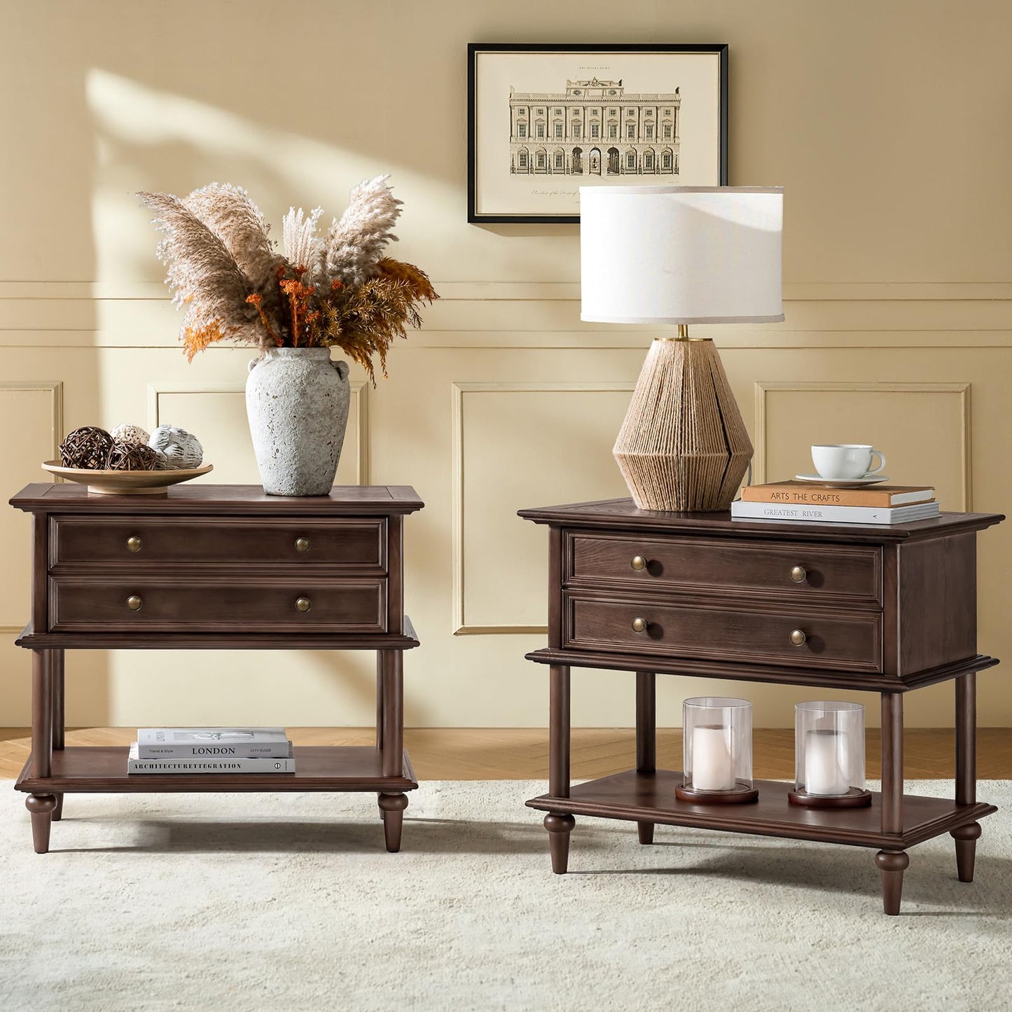 Natural Wood Nightstand with Drawer & Open Shelf