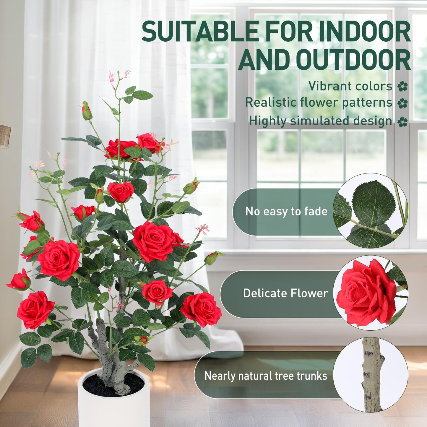 Yepdin 63 inch Artificial Camellia Tree with White Flower Pots - White Fake Tree,5 Ft Faux Plants Indoor wich Blooming,Artificial Plants for Indoor & Outdoor Home Front Door Decor