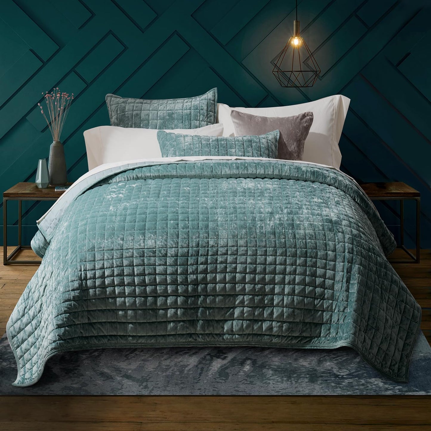 Box Stitch Velvet Quilt Set, King Size