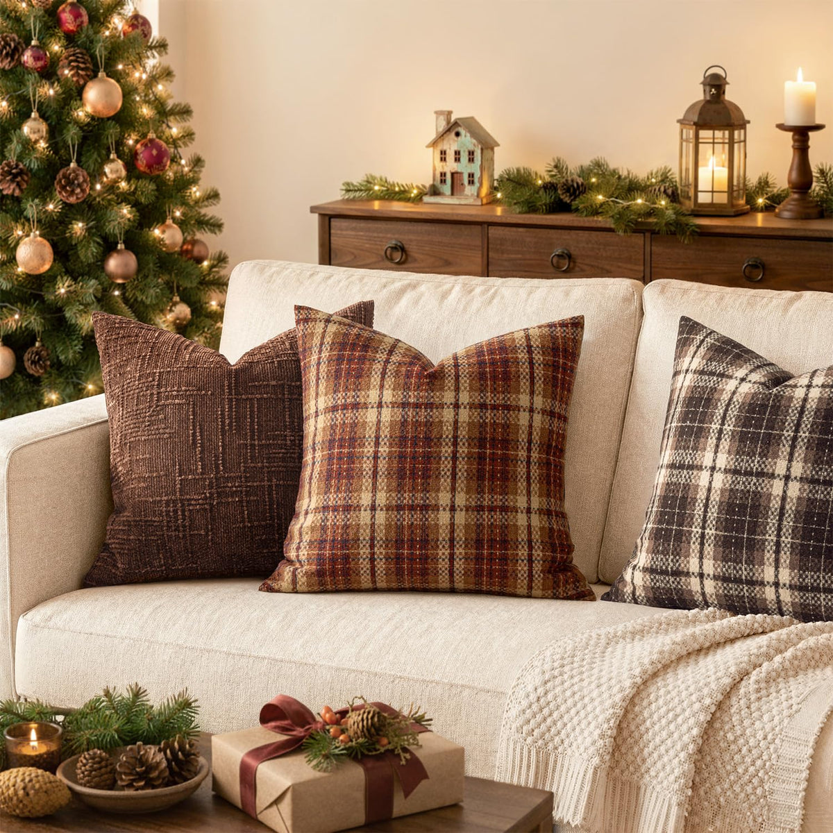 Plaid Throw Pillow Covers Fall 18x18 Inch