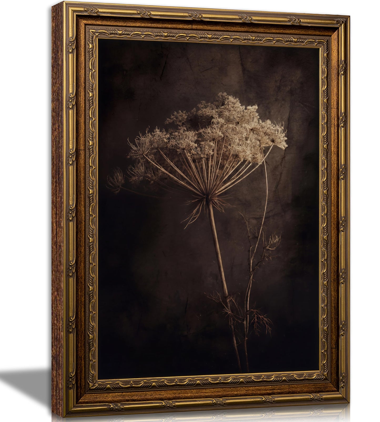 Vintage Gold Framed Moody Flower Canvas Wall Art