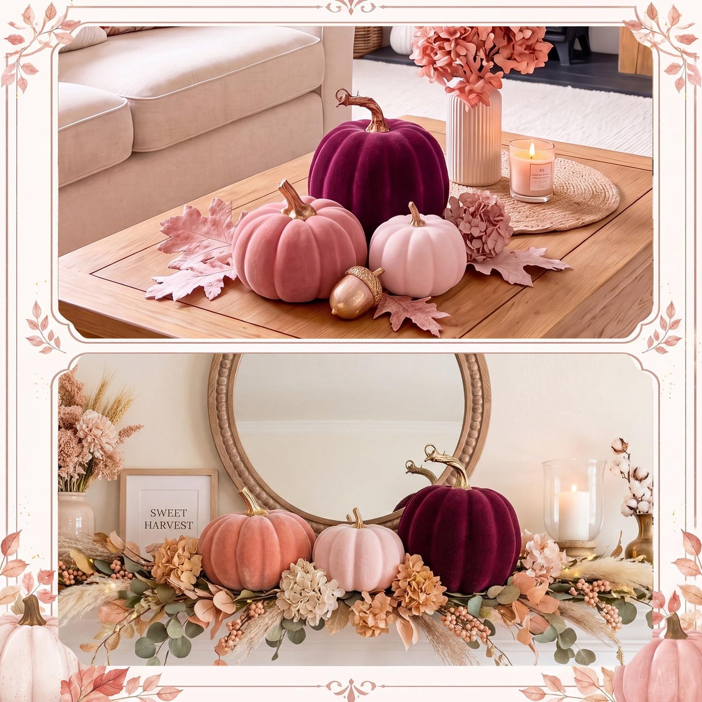 3 Pcs Velvet Pumpkin Decor