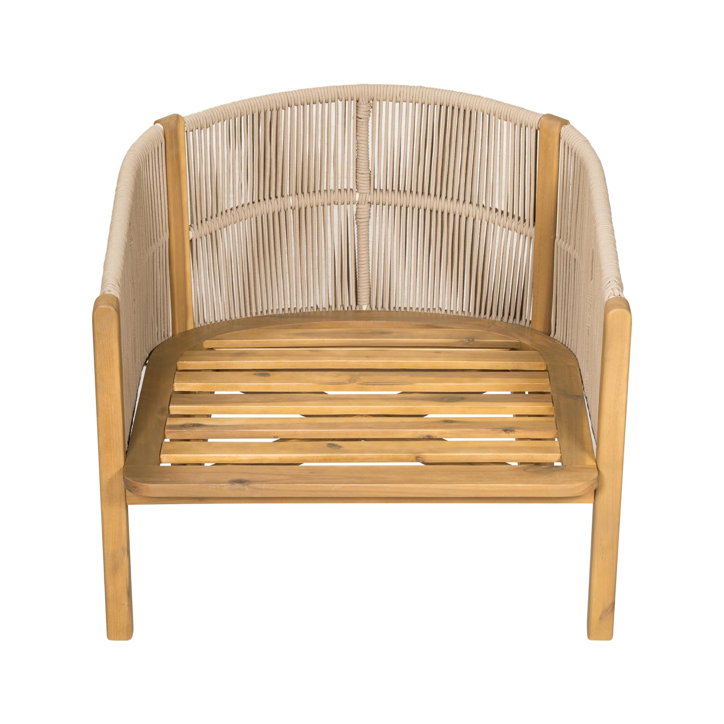 Merax Patio Chairs Set of 2, Acacia Wood Outdoor Club Chair with Cozy 5.75" Thick Cushion & Rope-Weave Backrest, Bohe Style Patio Dining Armchair Chairs for Garden Balcony Outside Dining Relax, Beige