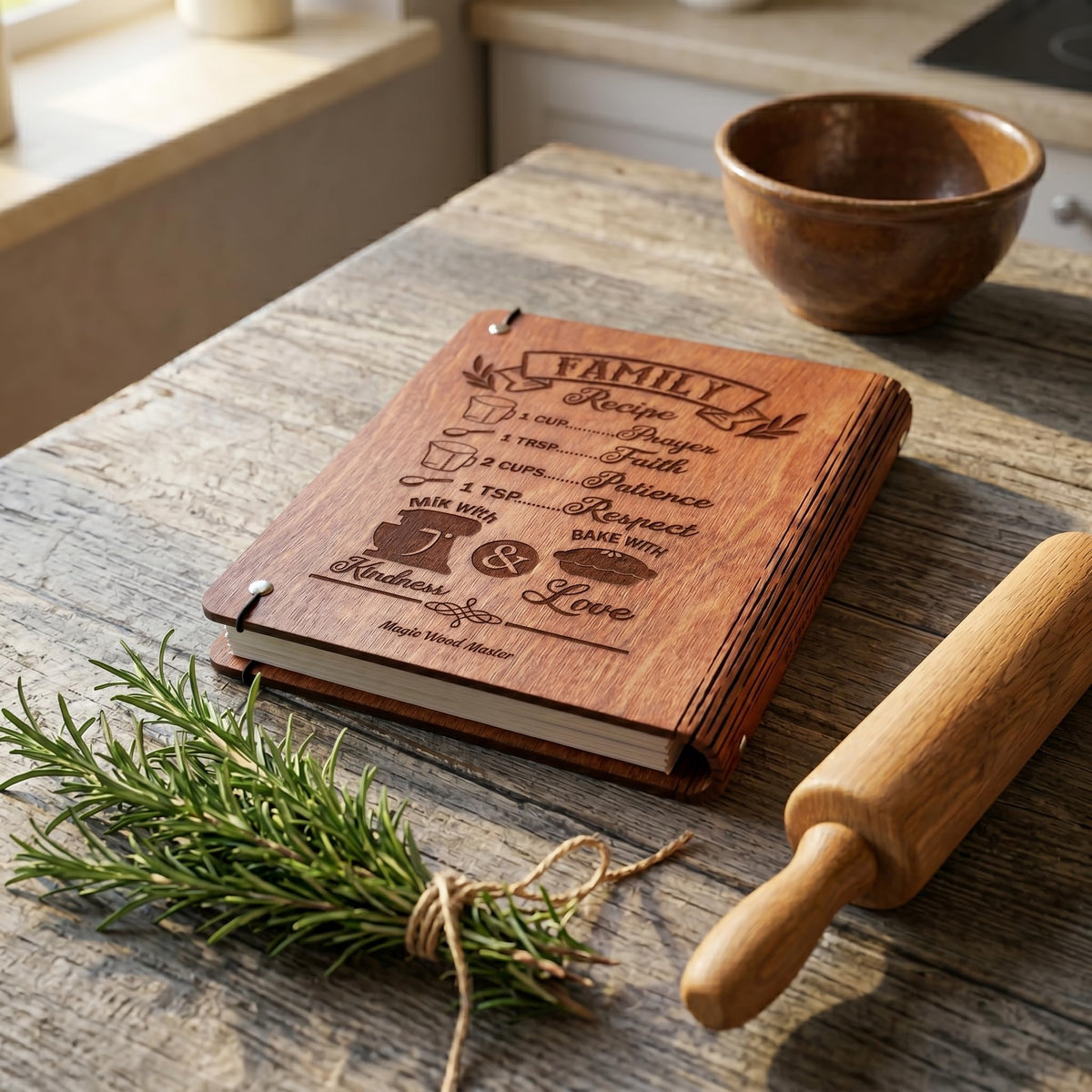 Wooden Recipe Book Engraved Journal