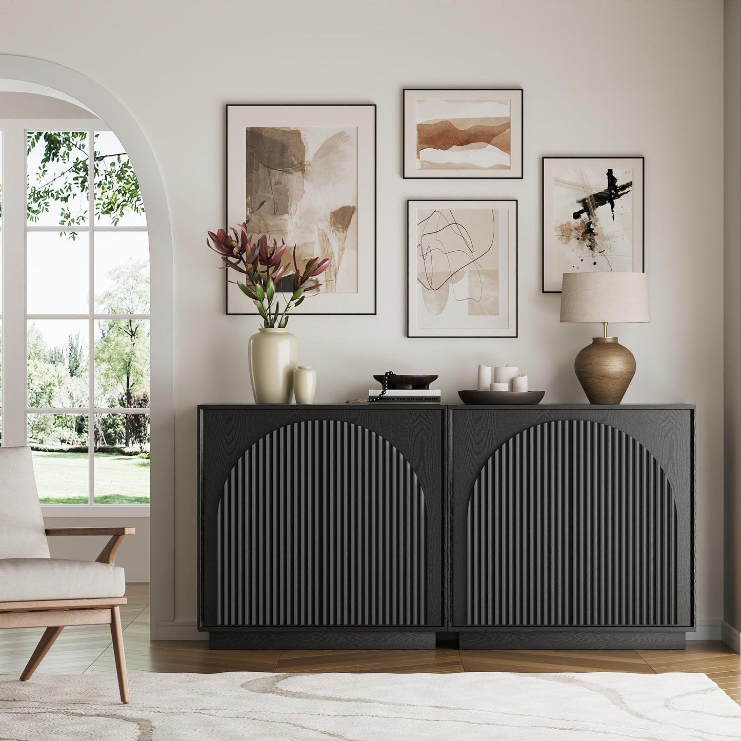 Modern Buffet Cabinet / Sideboard with Storage with Wave Design