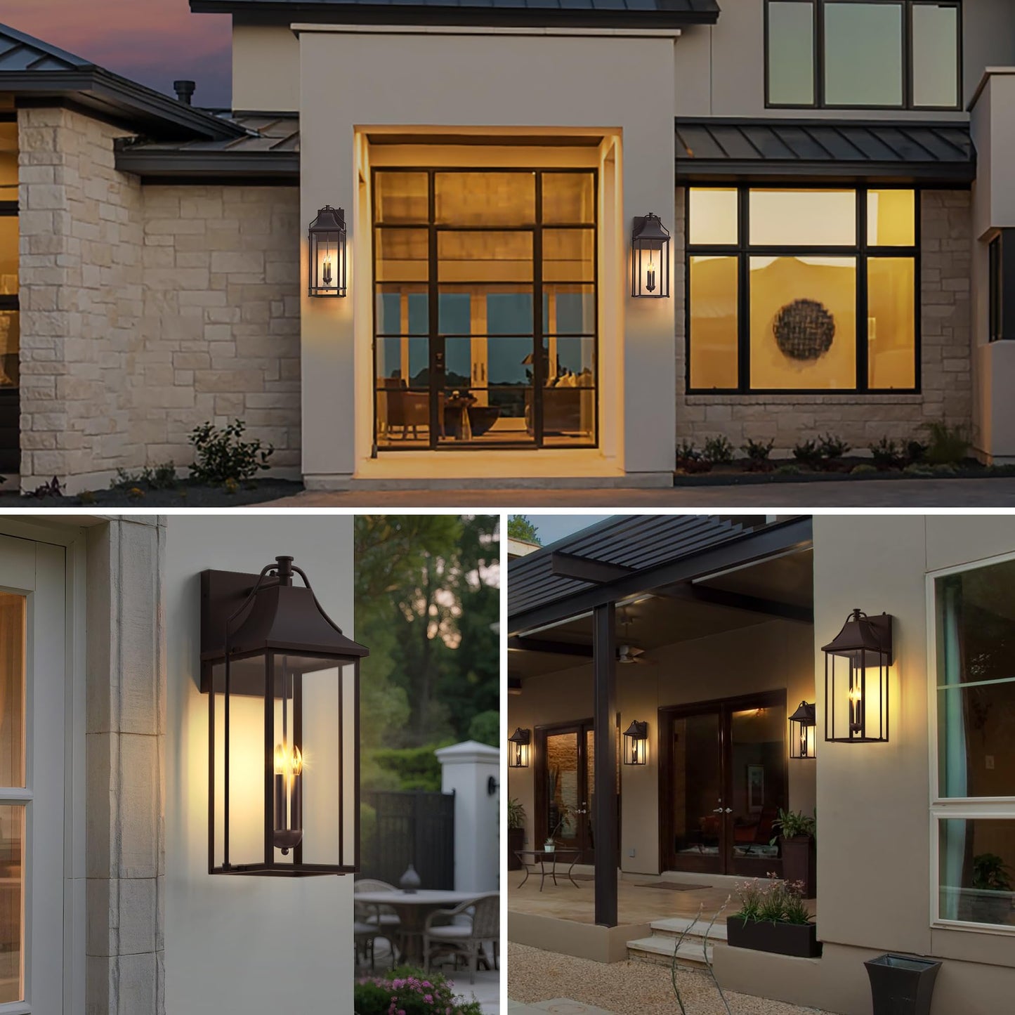 Outdoor Wall Lights Fixtures, Large Size Dusk to Dawn Waterproof Exterior Lanterns, Modern Porch Sconce Wall Mounted with Glass