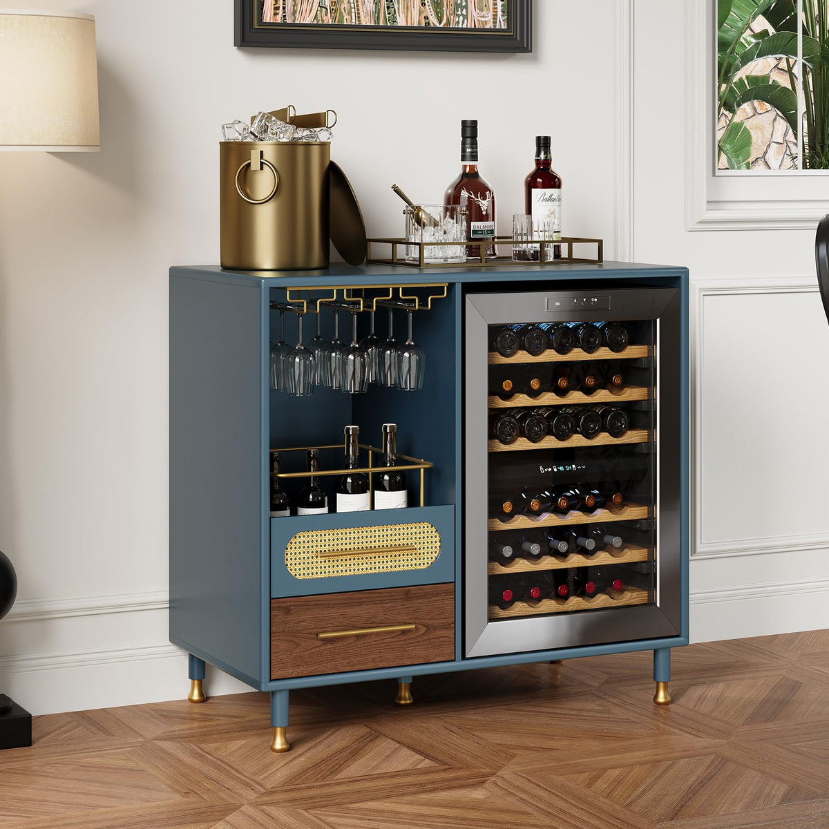Coffee Wine Bar Cabinet with Mini Fridge