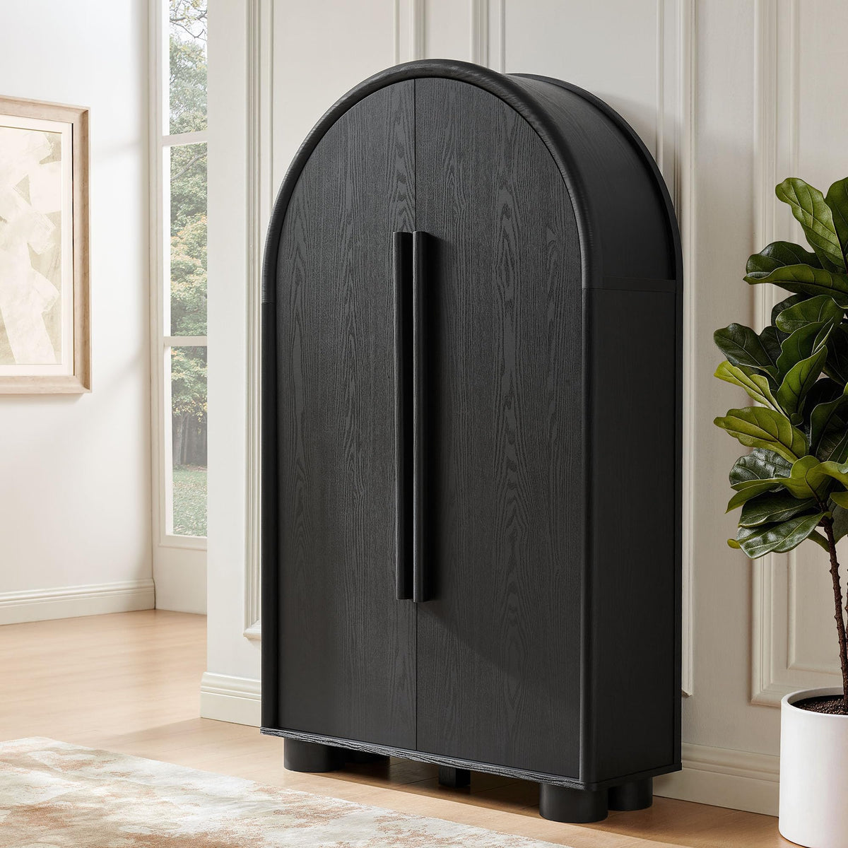 Modern Arched Storage Cabinet with Concealed Desk & Shelves