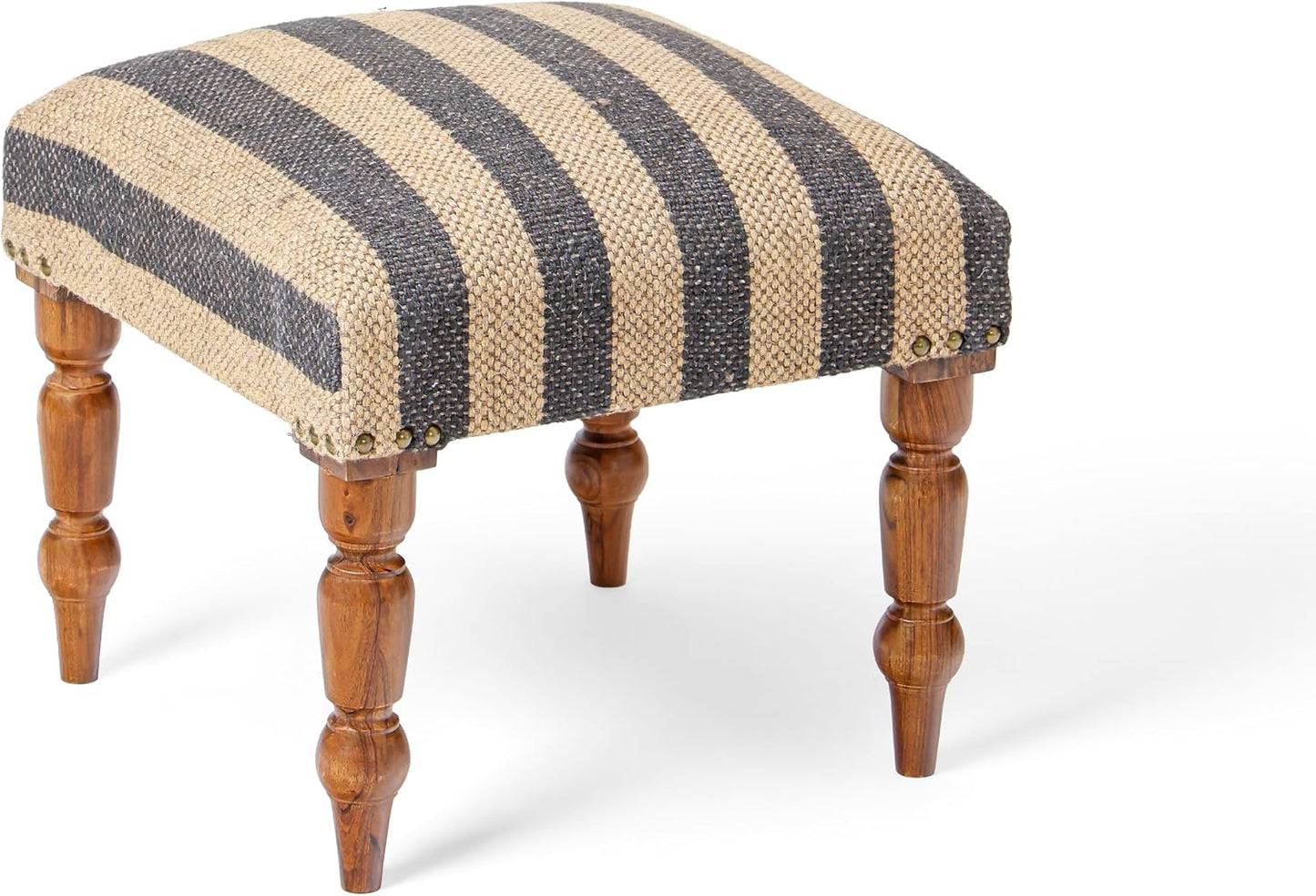 Handmade Jute Ottoman Stool with Wooden Legs
