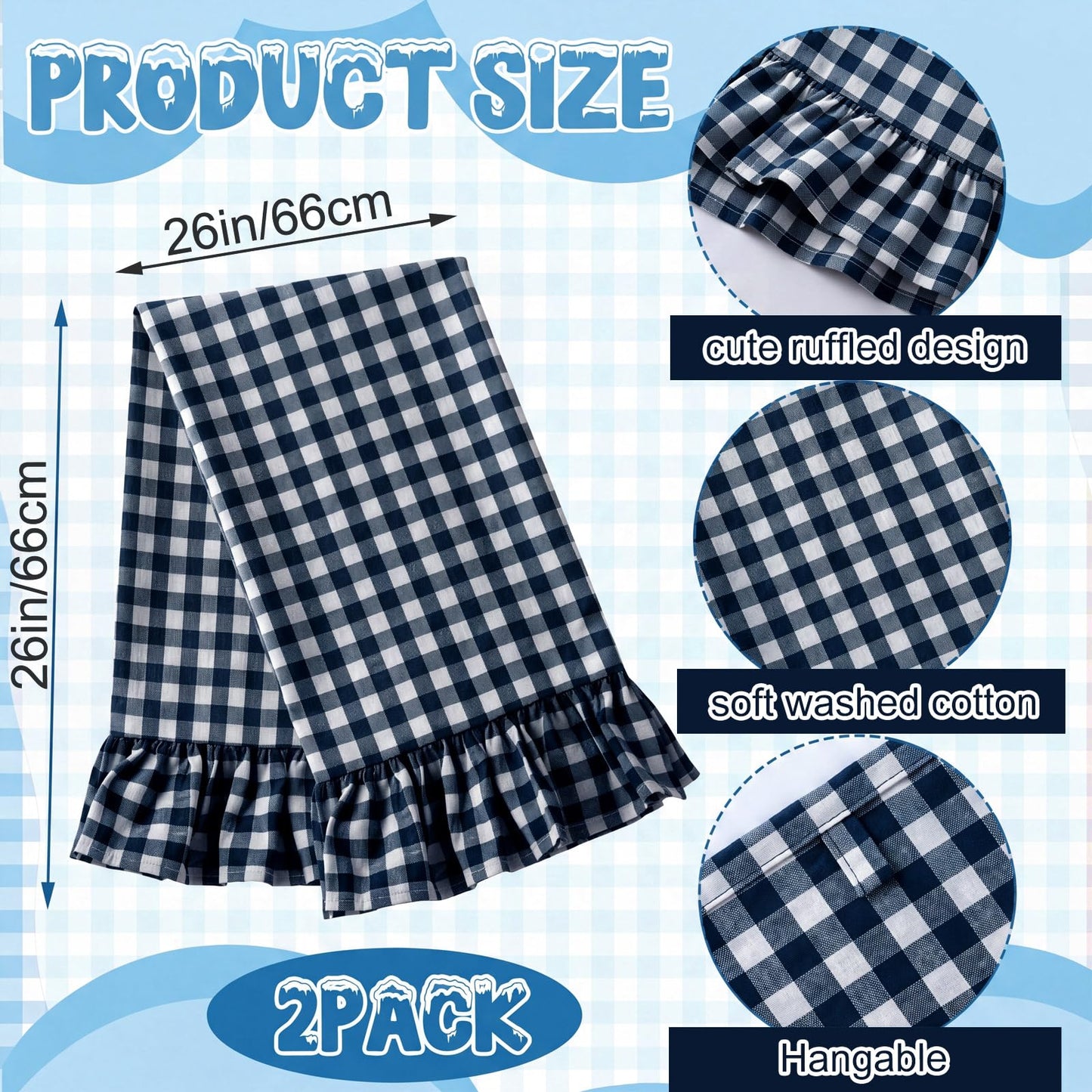 HunnmingRe Taupe Kitchen Towels Set of 2, 100% Cotton Ruffled Gingham Dish Towels 18"x28" Tea Cloths Classic Plaid Pattern for Farmhouse Charm, Drying Dishes, Entertaining Guests