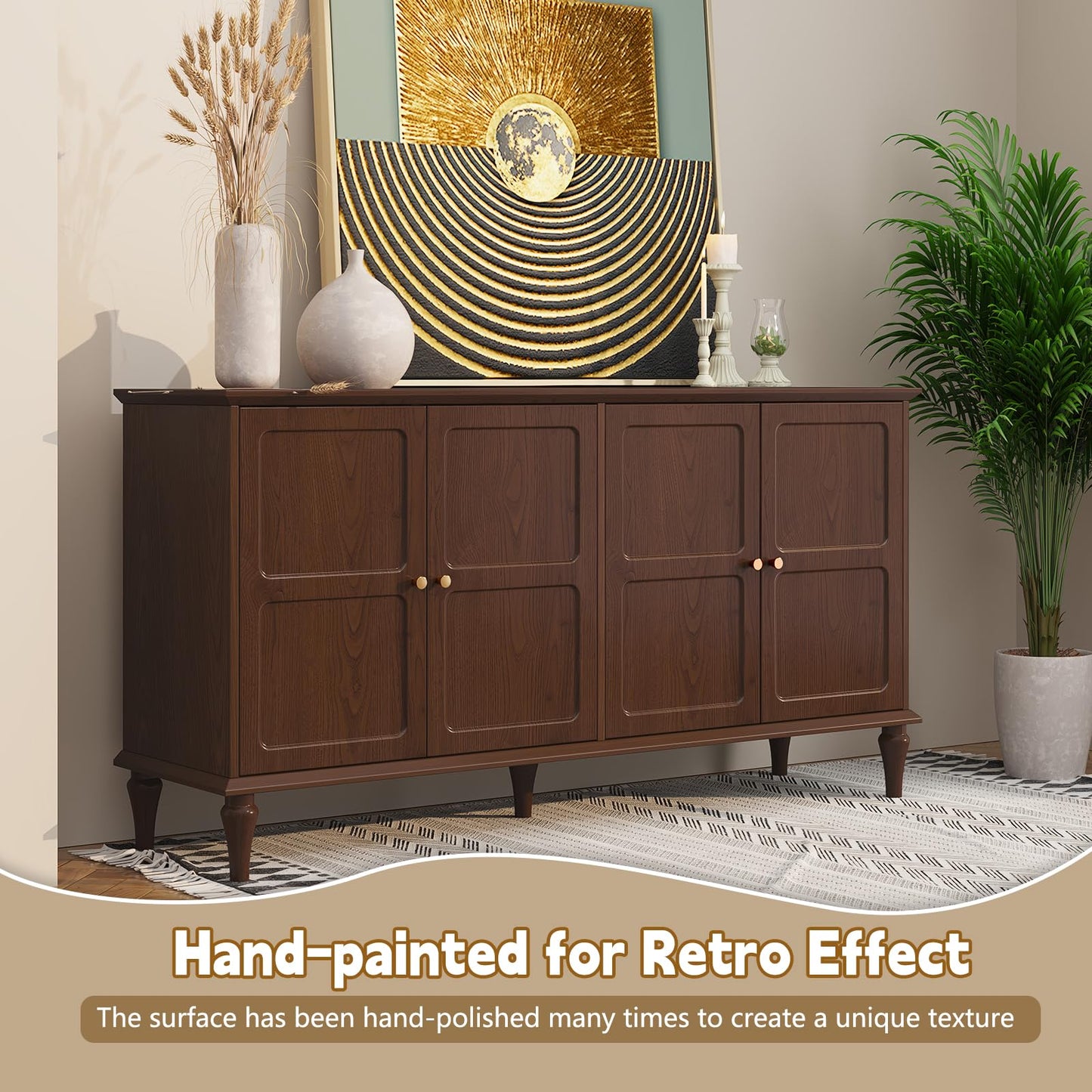 58" Mid-Century Modern Sideboard Buffet Cabinet with Storage