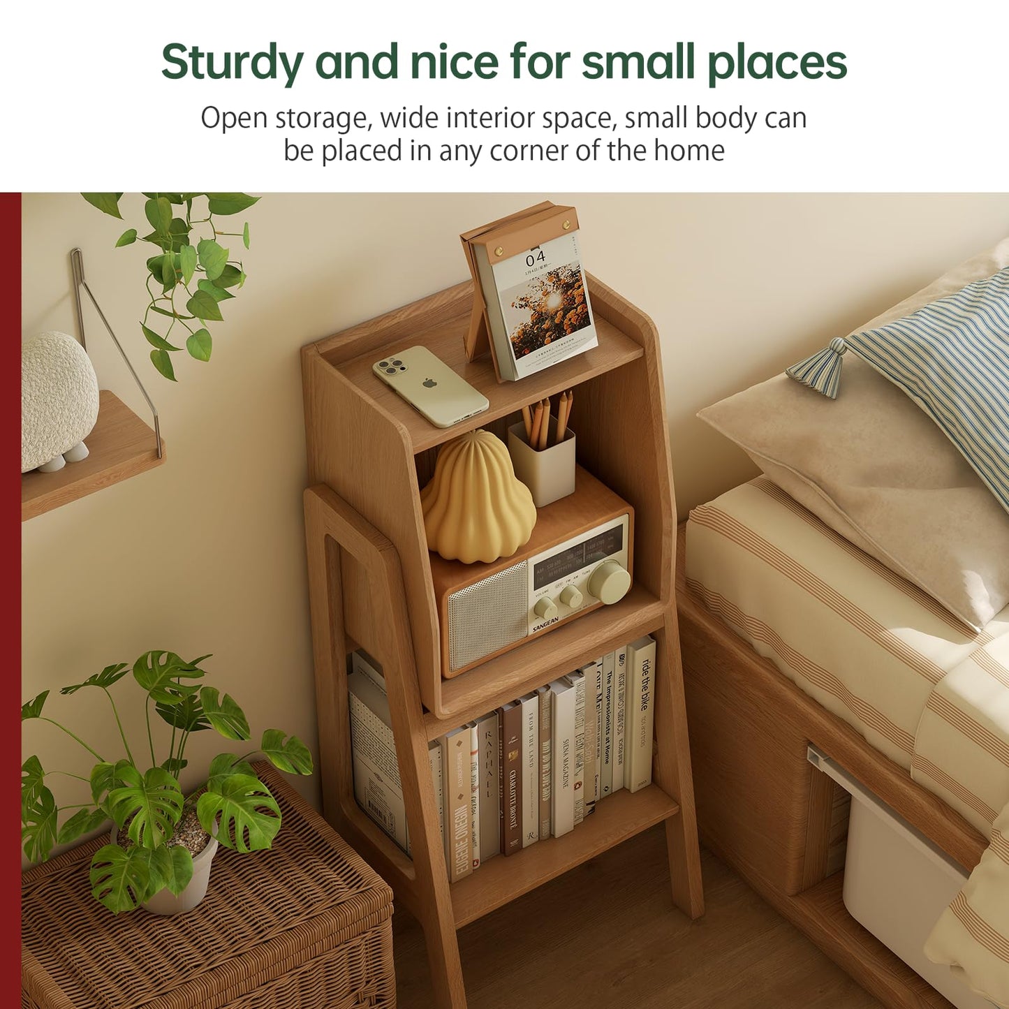Solid Oak 3 Tier Ladder Bookshelf