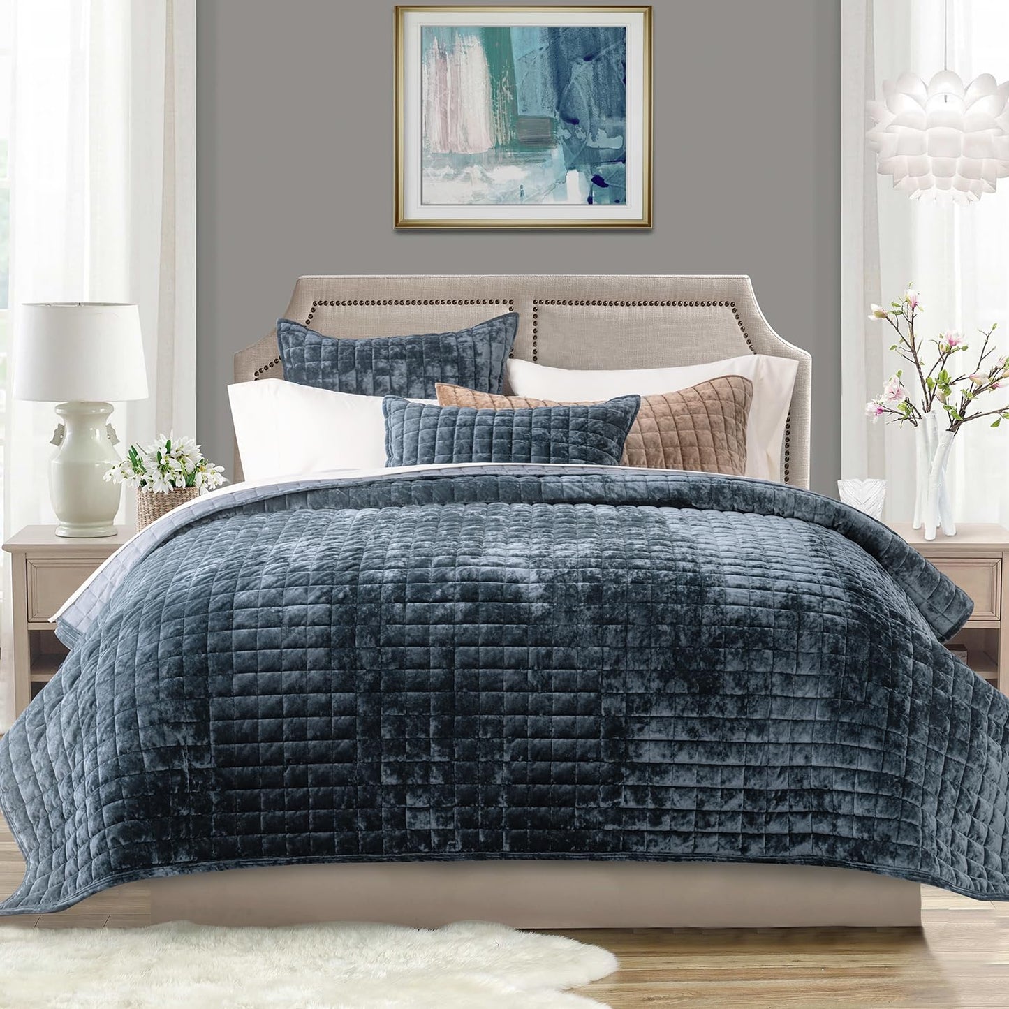 Box Stitch Velvet Quilt Set, King Size
