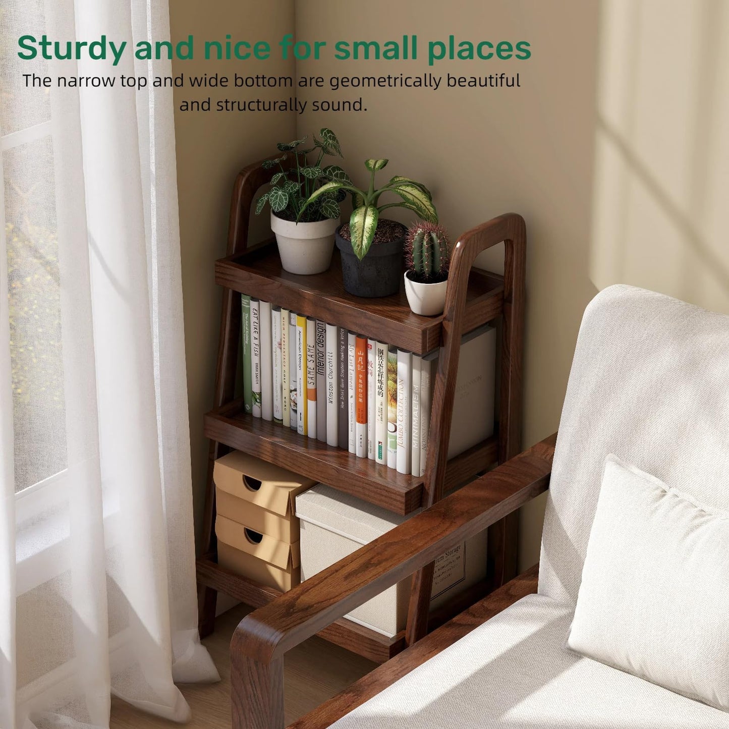 Solid Oak 3 Tier Ladder Bookshelf