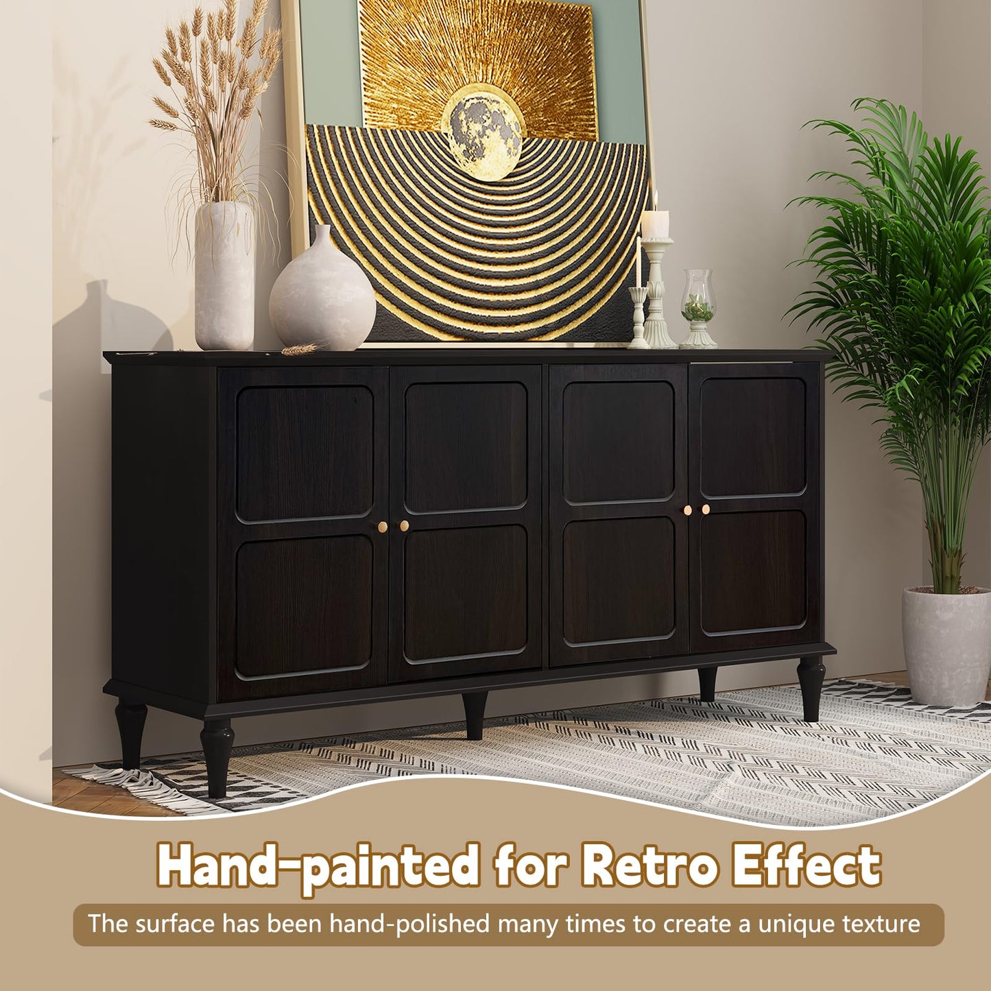 58" Mid-Century Modern Sideboard Buffet Cabinet with Storage