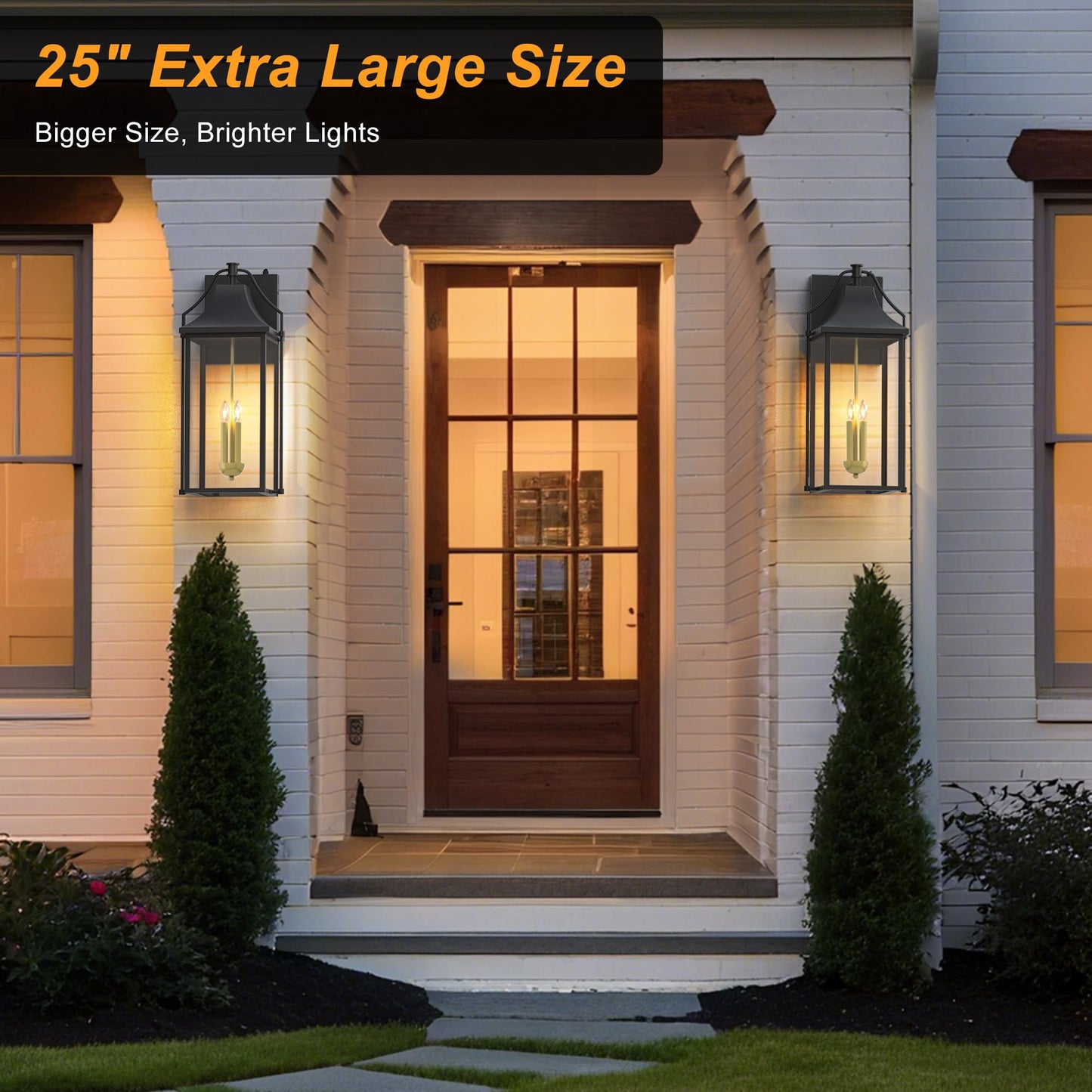 Outdoor Wall Lights Fixtures, Large Size Dusk to Dawn Waterproof Exterior Lanterns, Modern Porch Sconce Wall Mounted with Glass