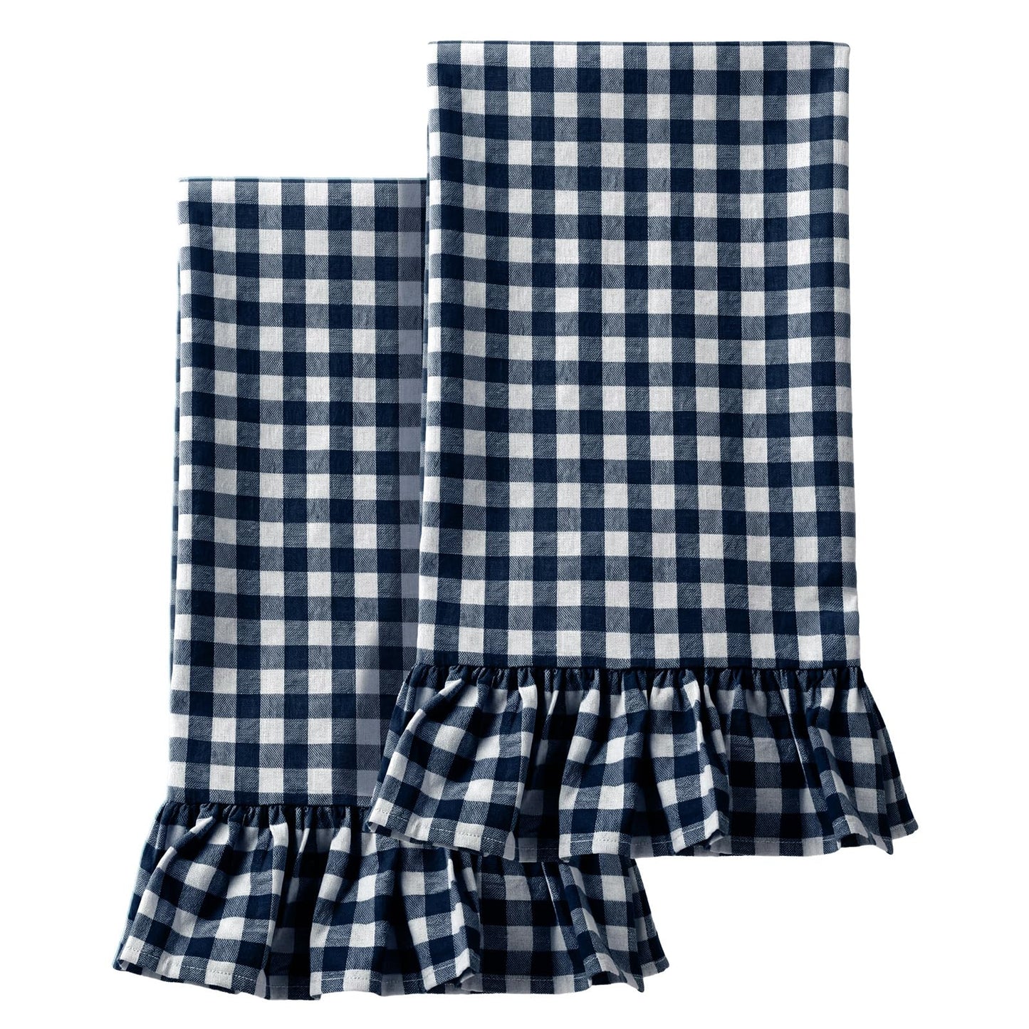 HunnmingRe Taupe Kitchen Towels Set of 2, 100% Cotton Ruffled Gingham Dish Towels 18"x28" Tea Cloths Classic Plaid Pattern for Farmhouse Charm, Drying Dishes, Entertaining Guests