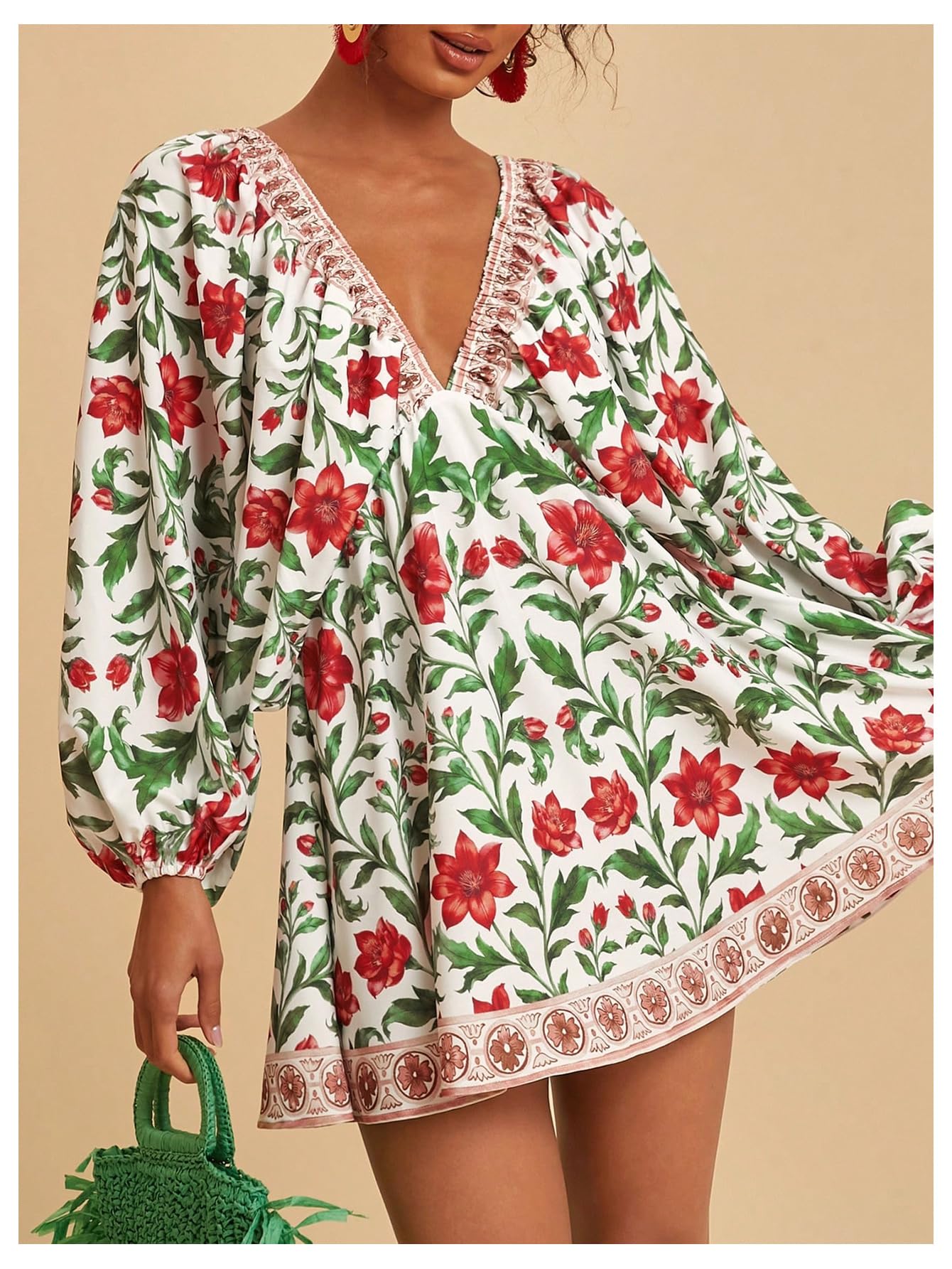 Women's Boho Floral Mini Dresses