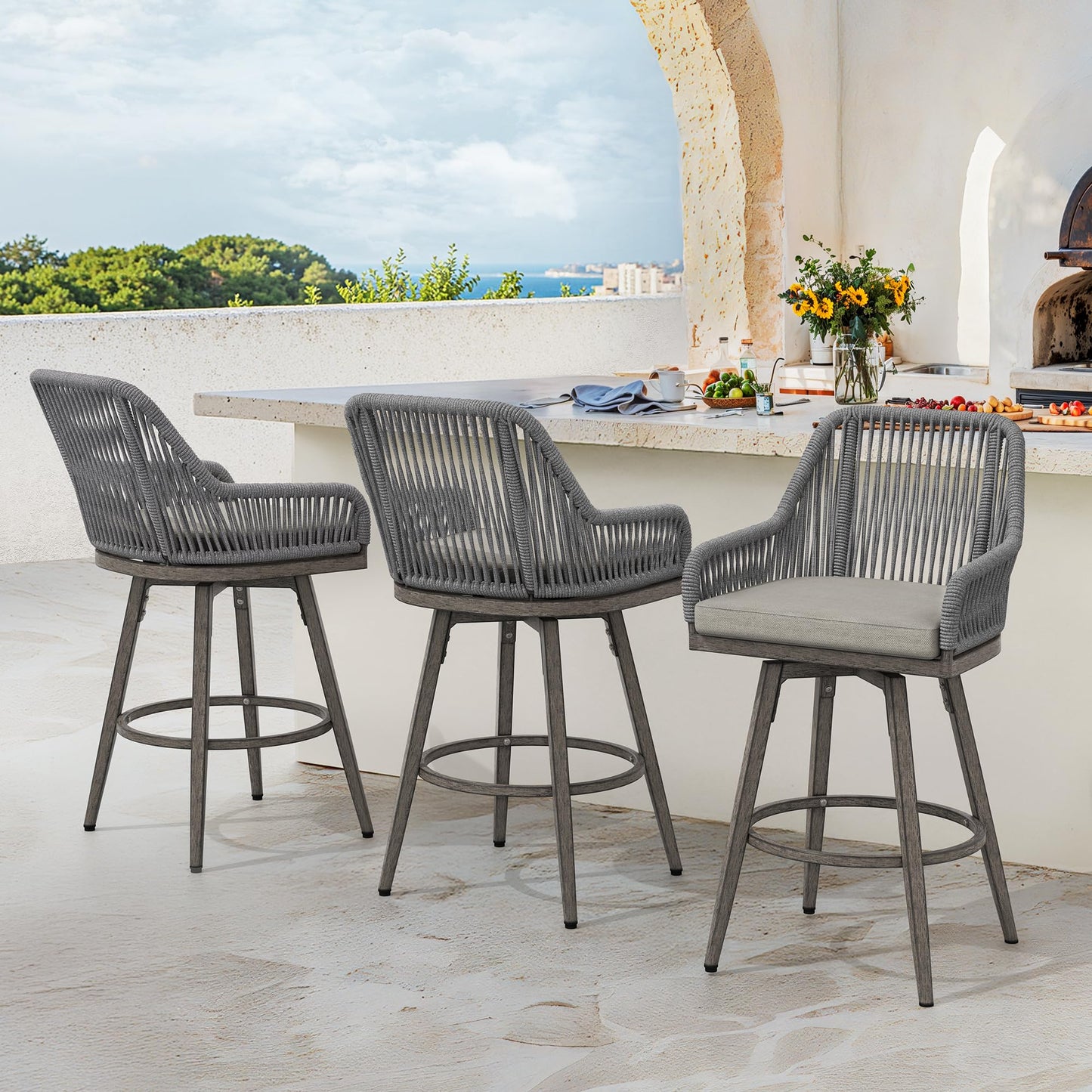Swivel Outdoor Bar Stools Set of 4, with Armrest