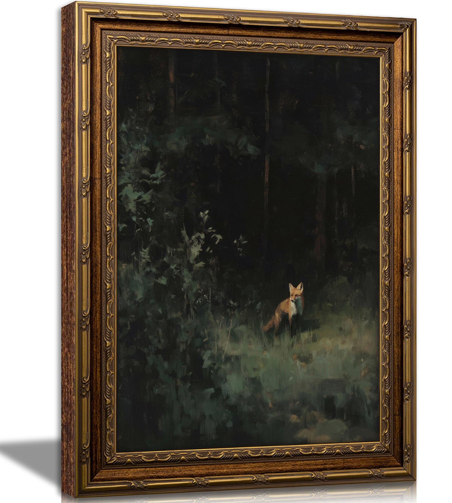Vintage Gold Framed Moody Flower Canvas Wall Art