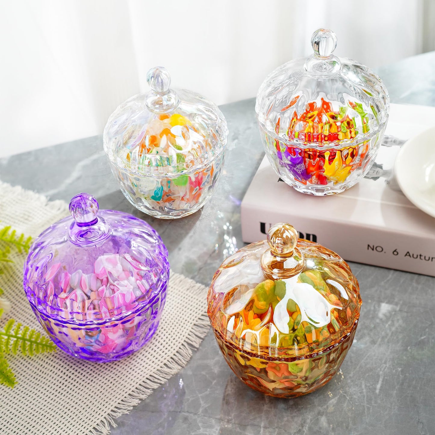 Decorative Embossed Glass Dish with Lid