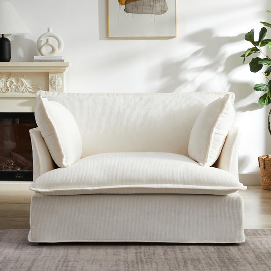 Merax 47.2" Oversized Accent Chair with Dual-Port Charging, Skirted Base, Deep and Wide Seat, Cloud-Like Comfy Single Sofa, Modern Design for Living Room&Apartment, Chenille,White