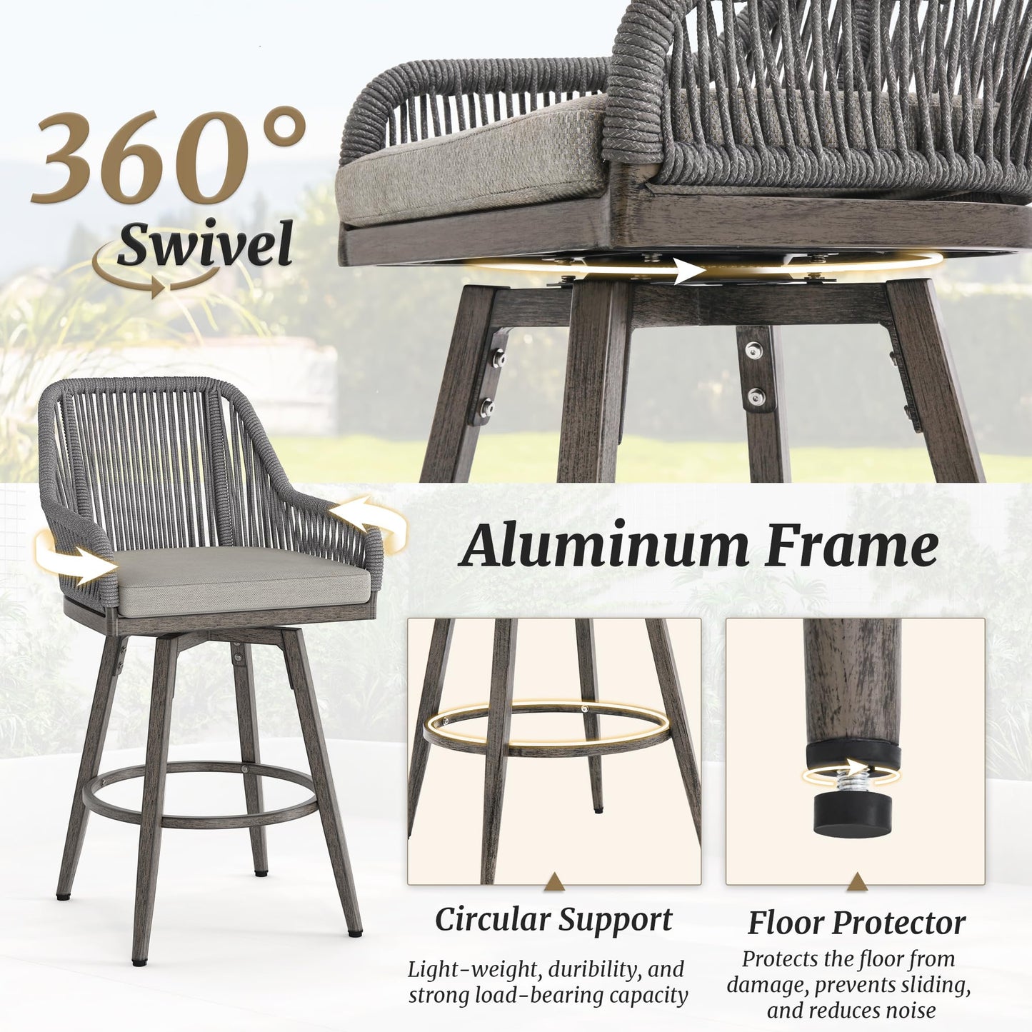 Swivel Outdoor Bar Stools Set of 4, with Armrest