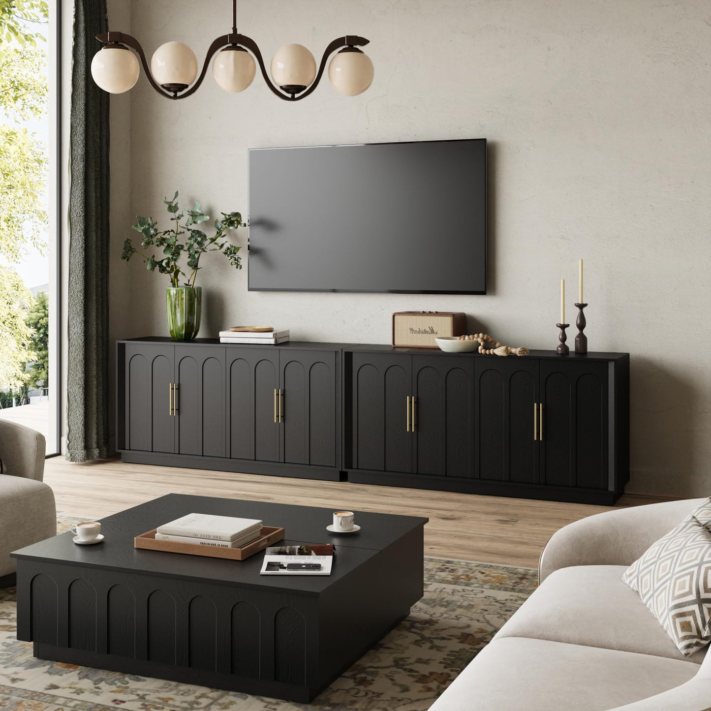 Sideboard Buffet Cabinet with Storage, Mid Century Modern Accent Cabinet with Arched Doors, Modular Media Console