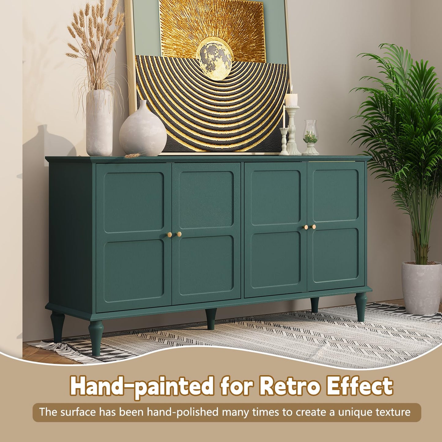 58" Mid-Century Modern Sideboard Buffet Cabinet with Storage