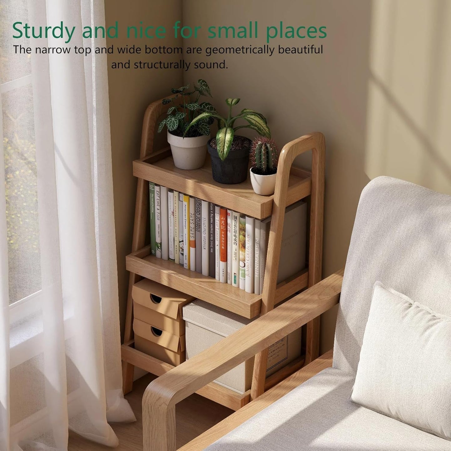 Solid Oak 3 Tier Ladder Bookshelf