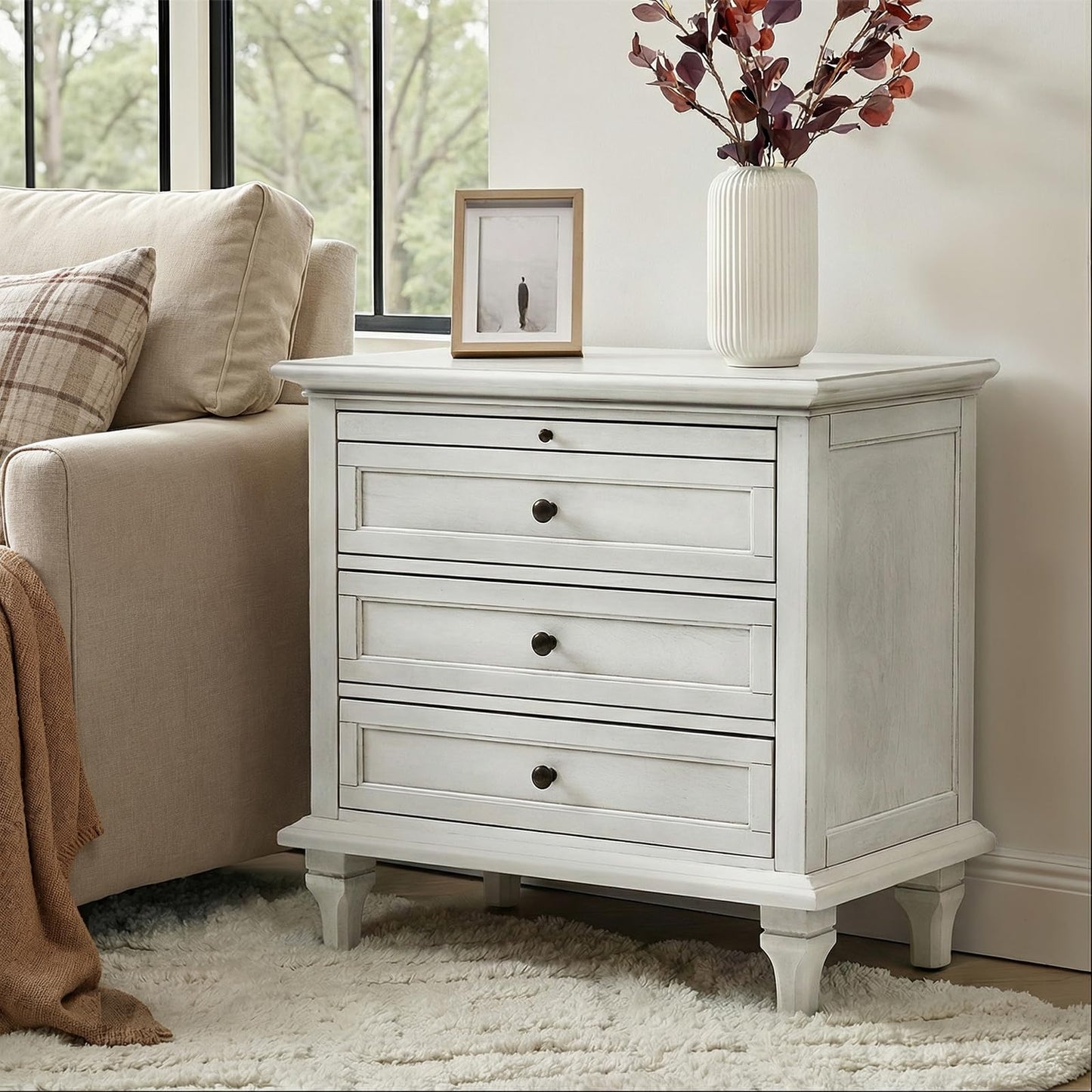 Solid Wood 3 Drawer End Table with Tray