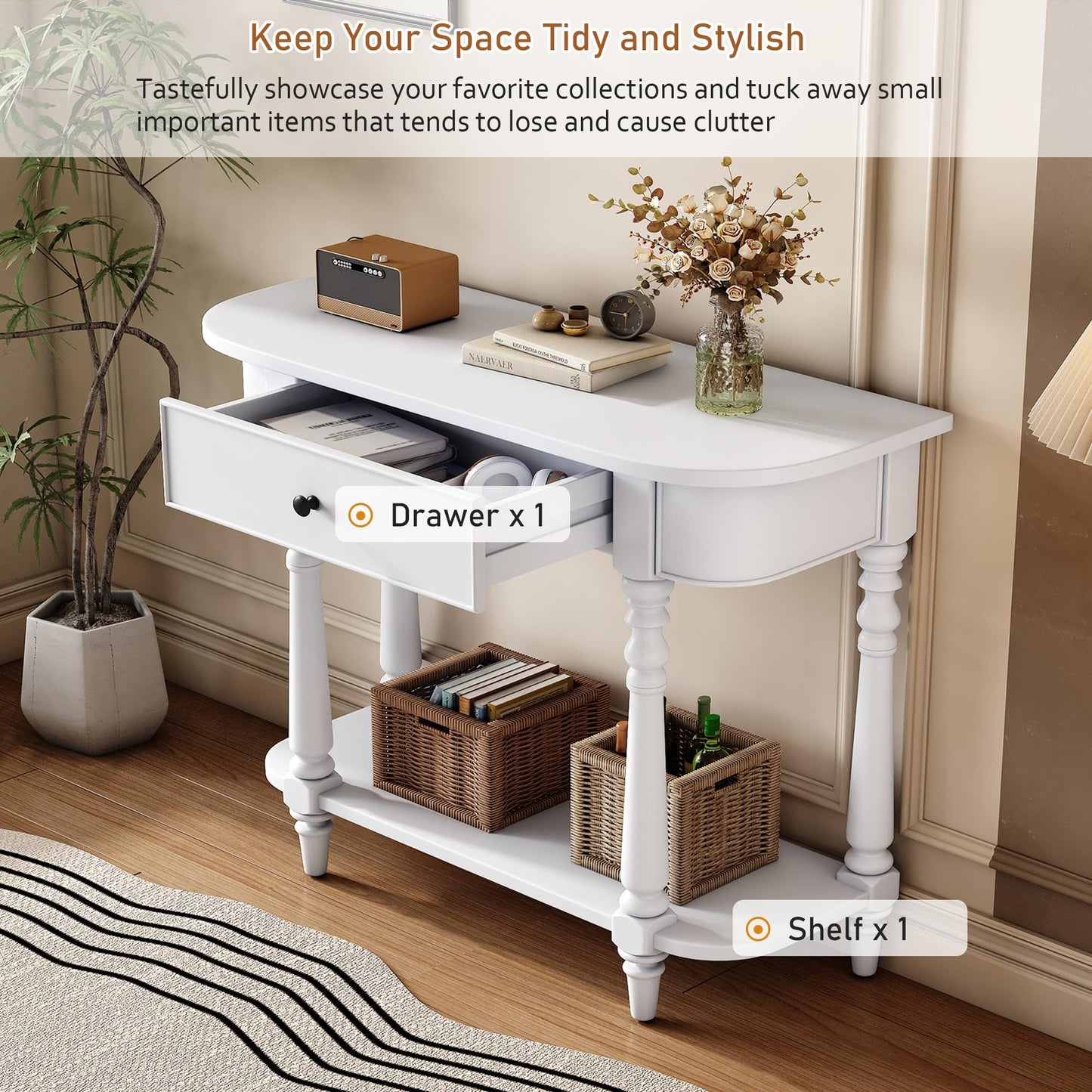 36-Inch Retro Console Sofa Table with Drawer & Storage Shelf