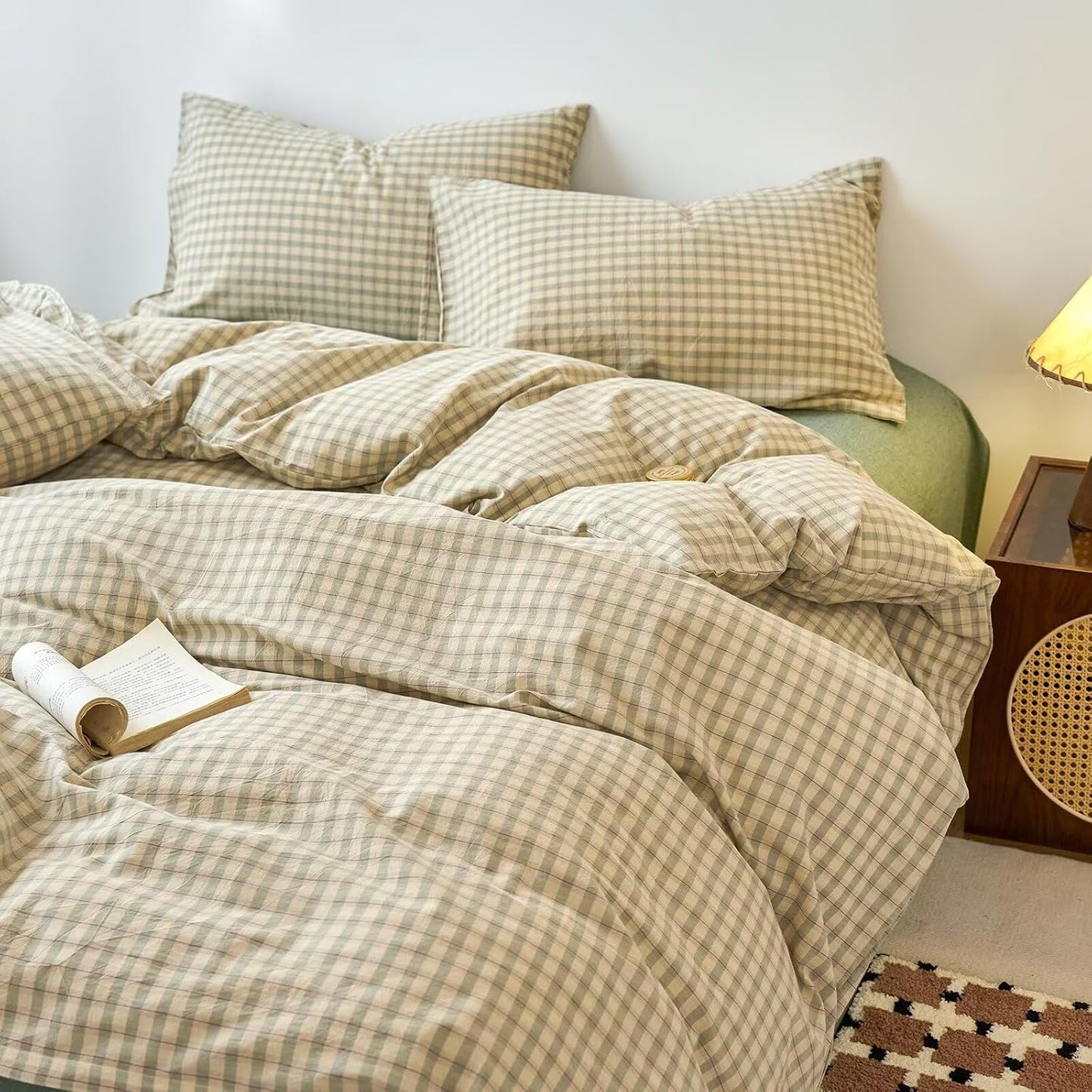 Duvet Cover Set - Brown Plaid Gingham Comforter Cover with Zipper Closure