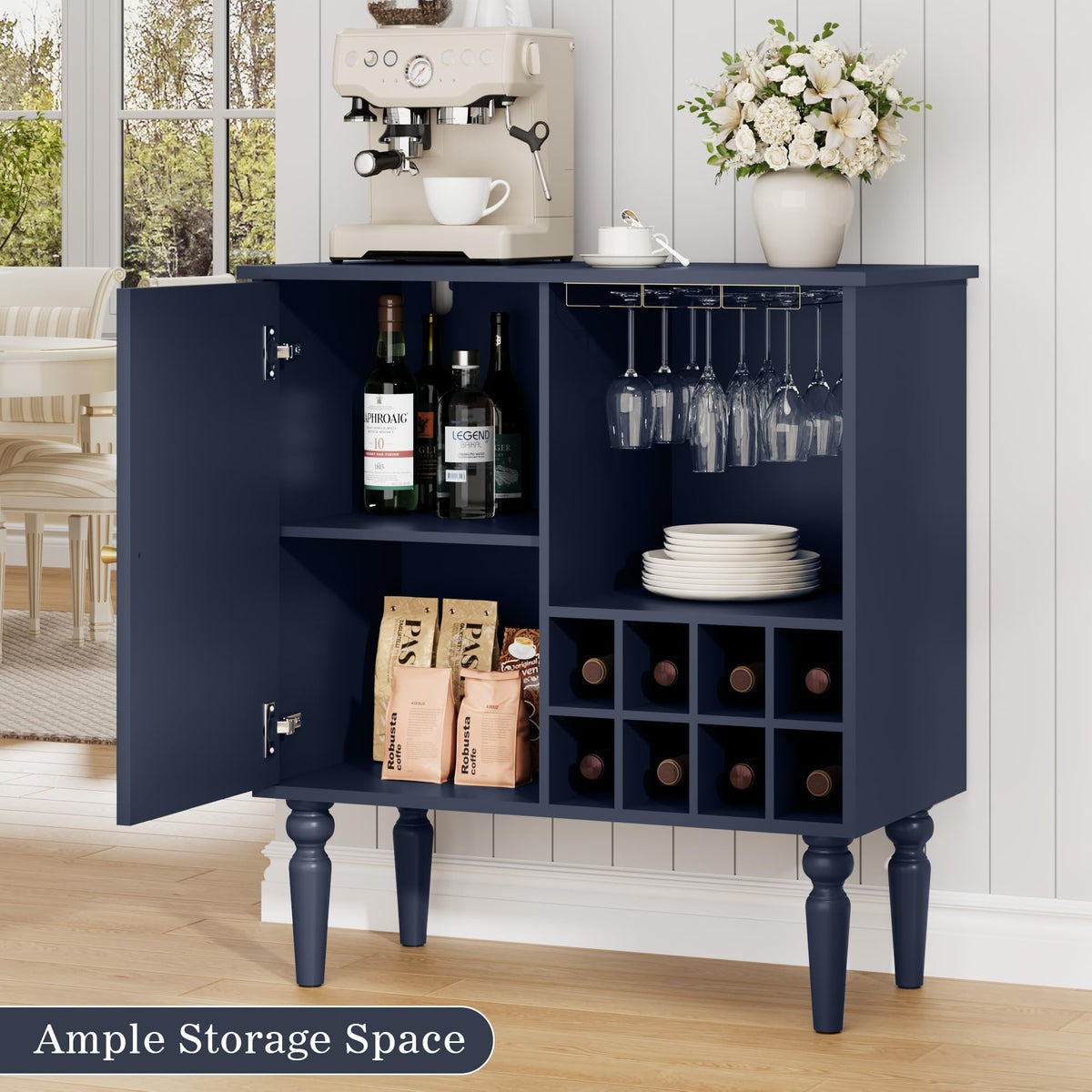 Arched Fluted Coffee Bar Cabinet with Storage & Wine Racks