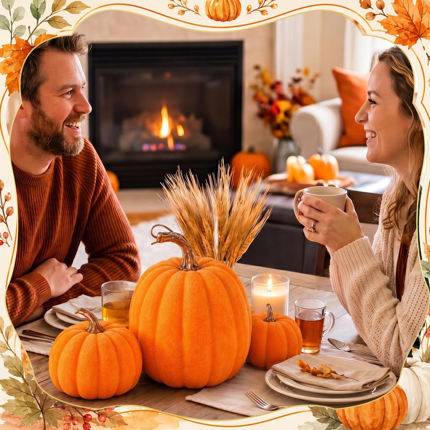 3 Pcs Velvet Pumpkin Decor
