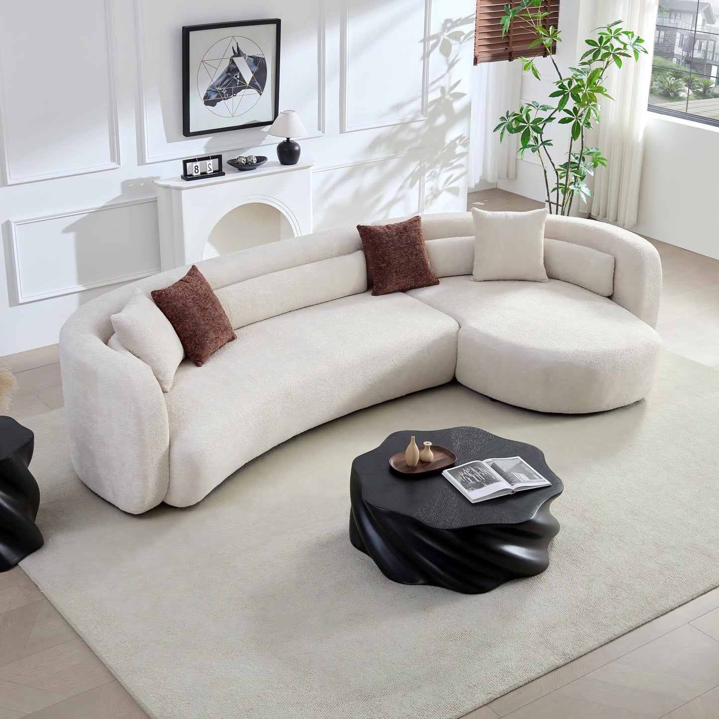 Oversized Curved Boucle 3-Sector Shaped Sectional Sofa