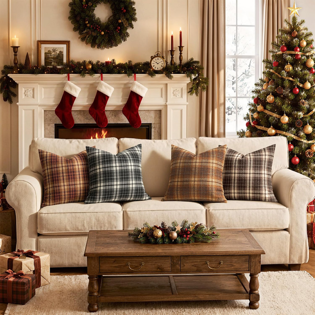 Plaid Throw Pillow Covers Fall 18x18 Inch