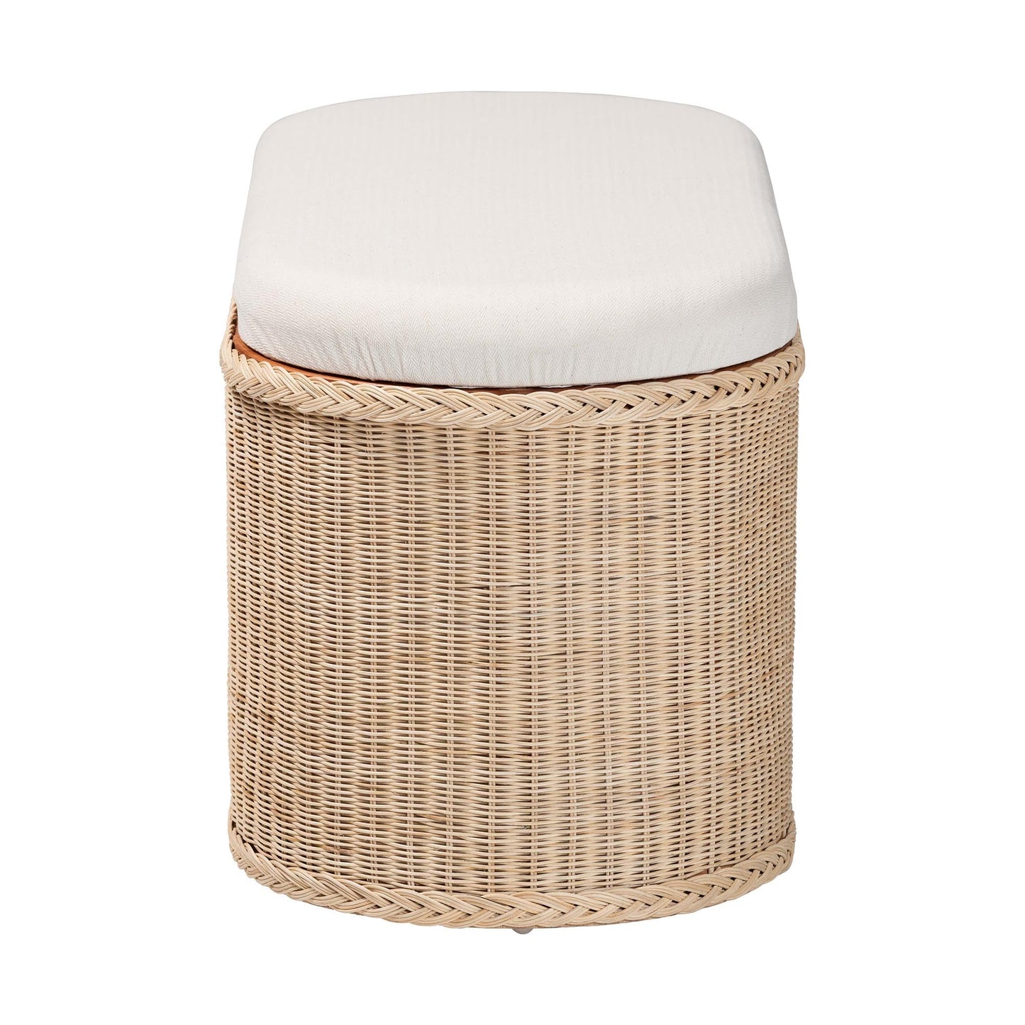 Braided Natural Rattan Storage Bench with Cushioned Lift-Top Lid
