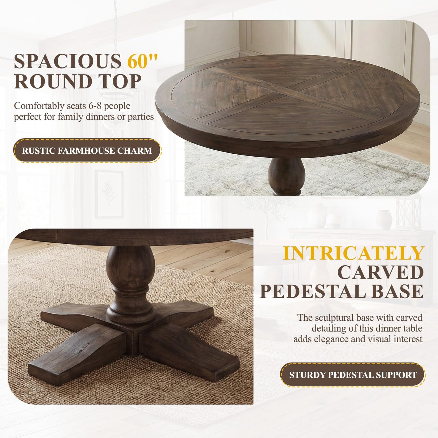 60" Round Dining Kitchen Table