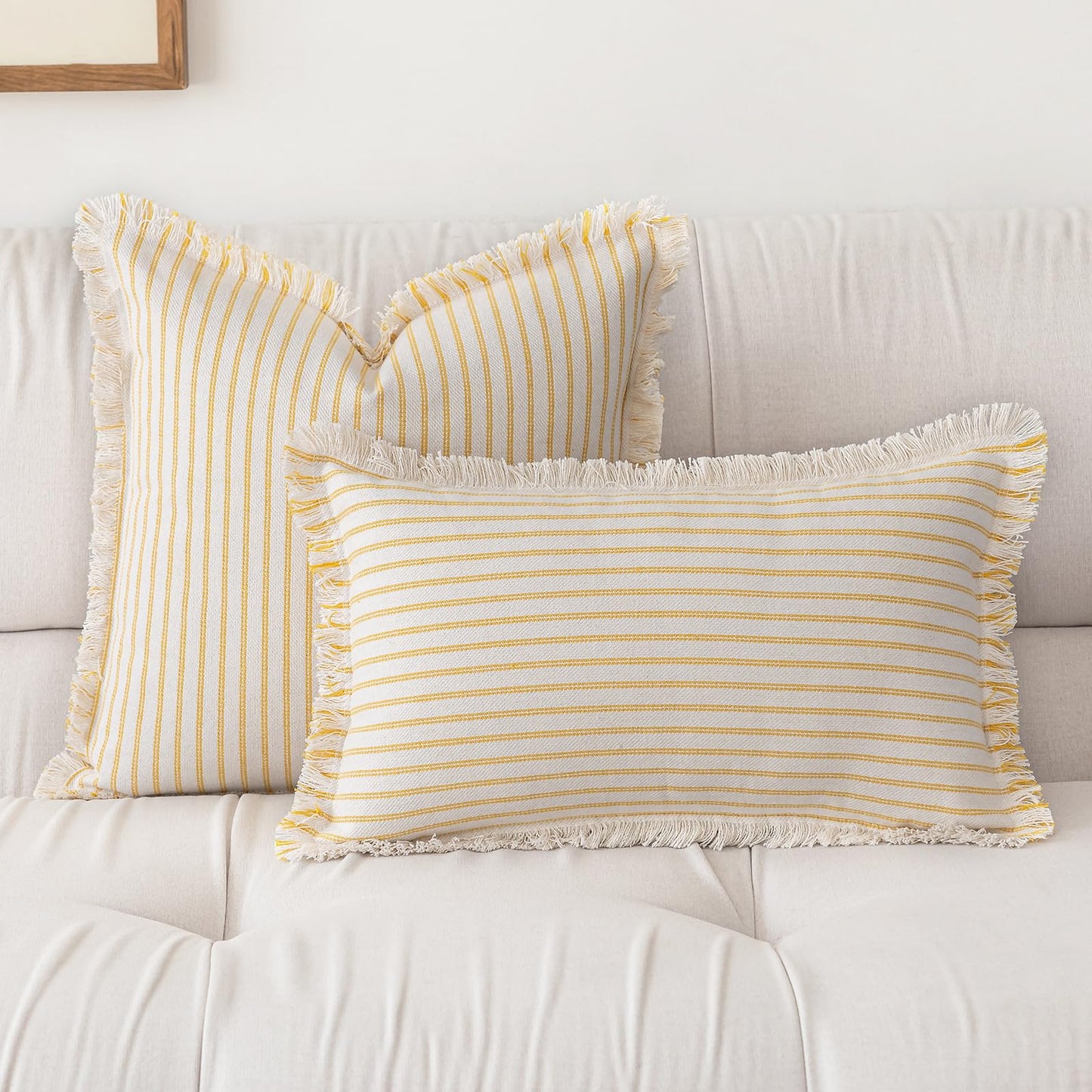 Throw Pillow Covers 18x18 Set of 2 Striped Fringe